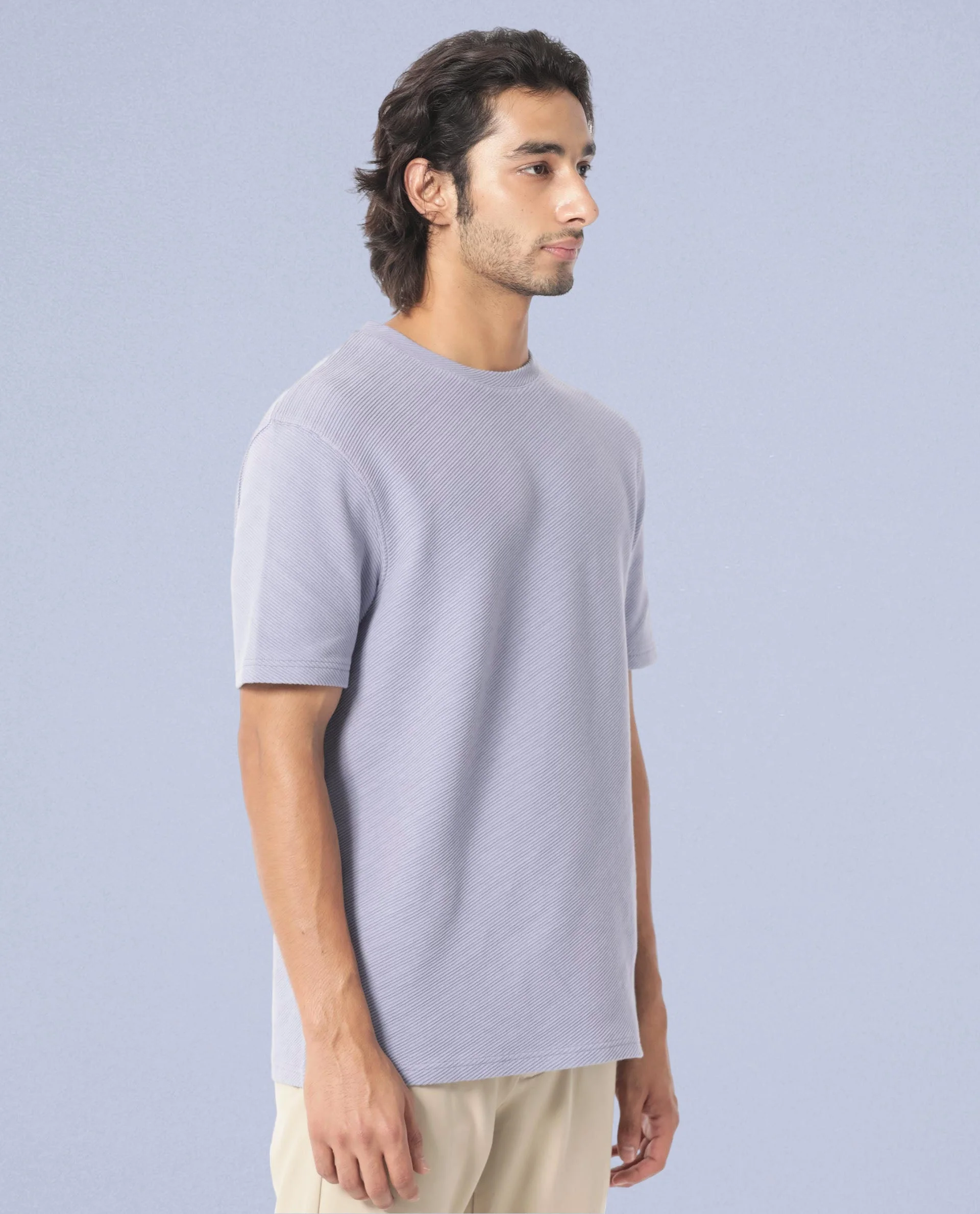 Rare Rabbit Men's Cas Purple Crew Neck Ottoman Textured Drop Shoulder Half Sleeves T-Shirt - Image 9