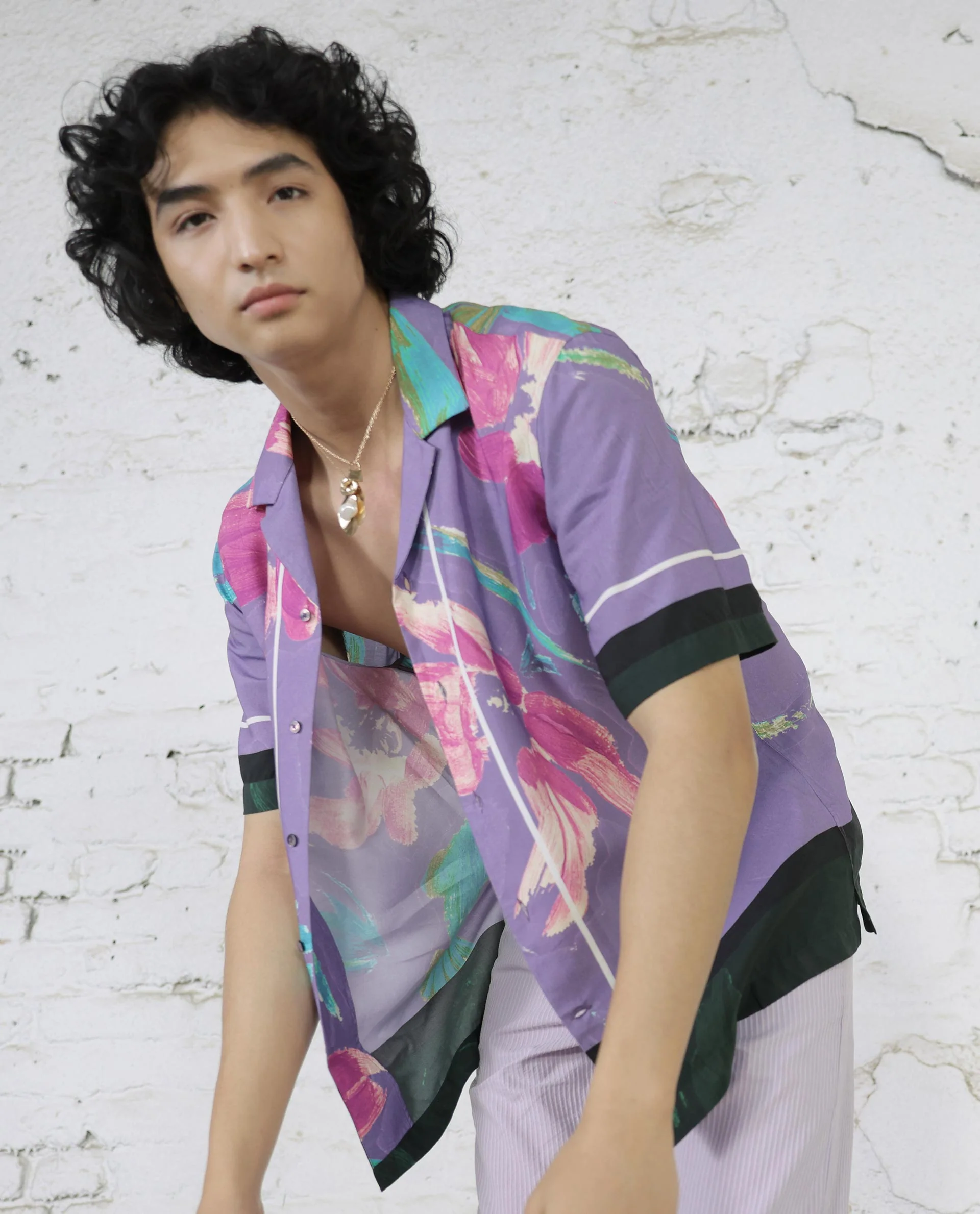 Rare Rabbit Men's Casa Purple Viscose Floral Print Boxy Fit Half Sleeve Cuban Collar Shirt - Image 4