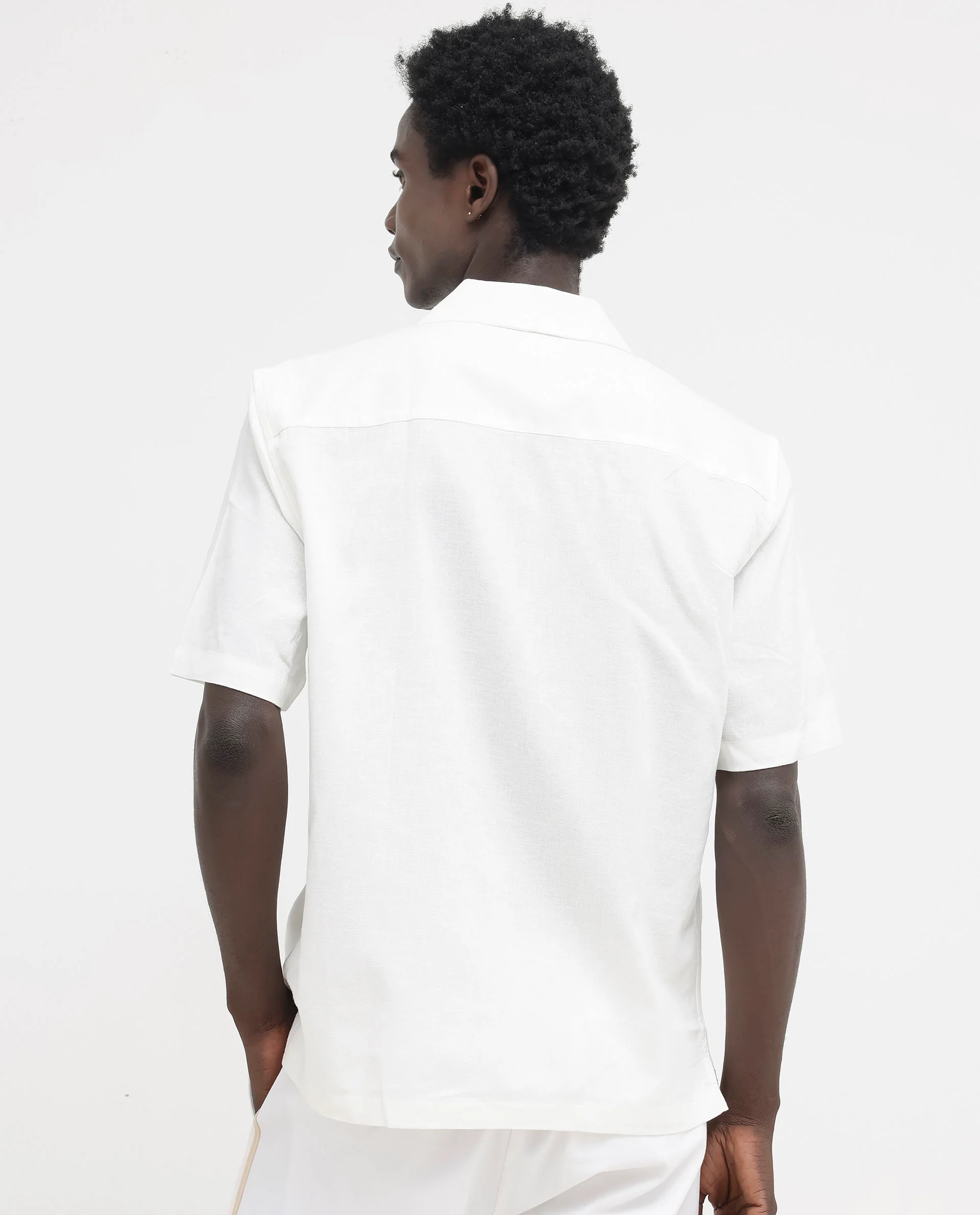 Rare Rabbit Men's Casabo Off White Linen Blend Embroidered Boxy Fit Half Sleeve Cuban Collar Shirt - Image 6