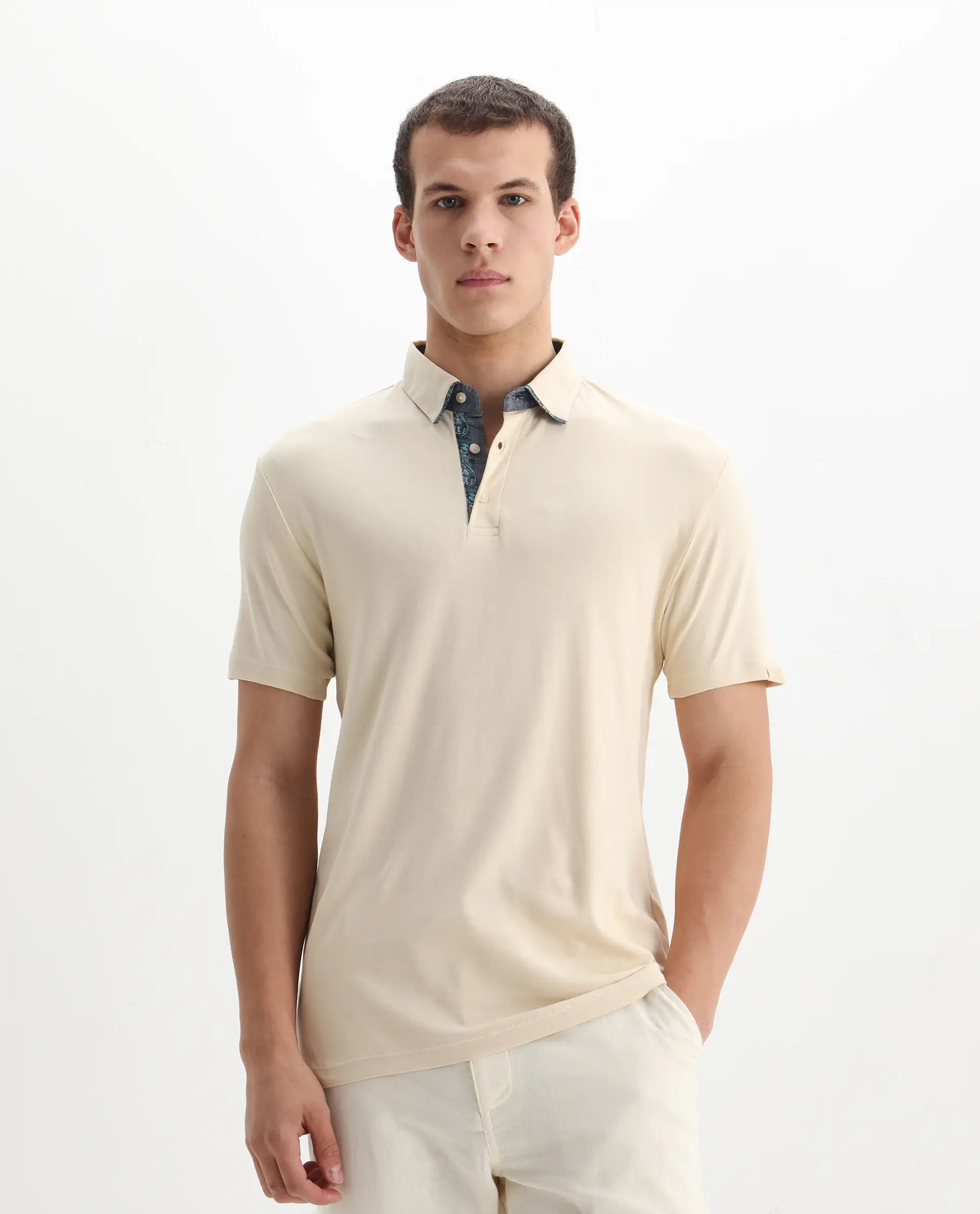 Rare Rabbit Men's Casca Dark Beige Cotton Plain Regular Fit Half Sleeve Polo - Image 4