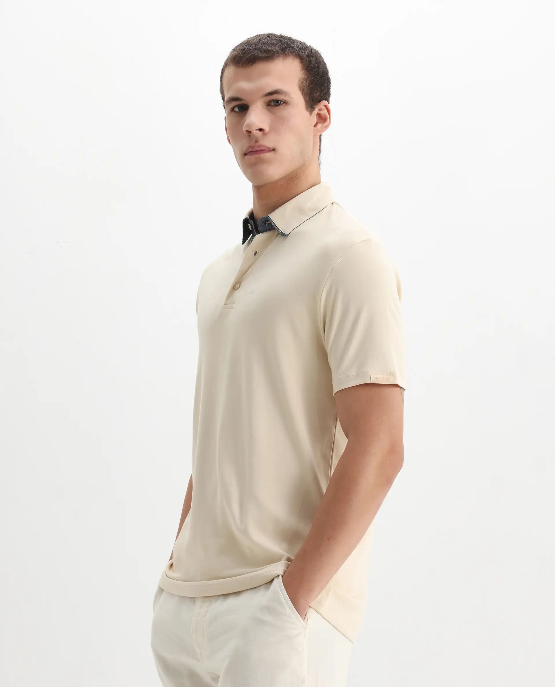 Rare Rabbit Men's Casca Dark Beige Cotton Plain Regular Fit Half Sleeve Polo - Image 5