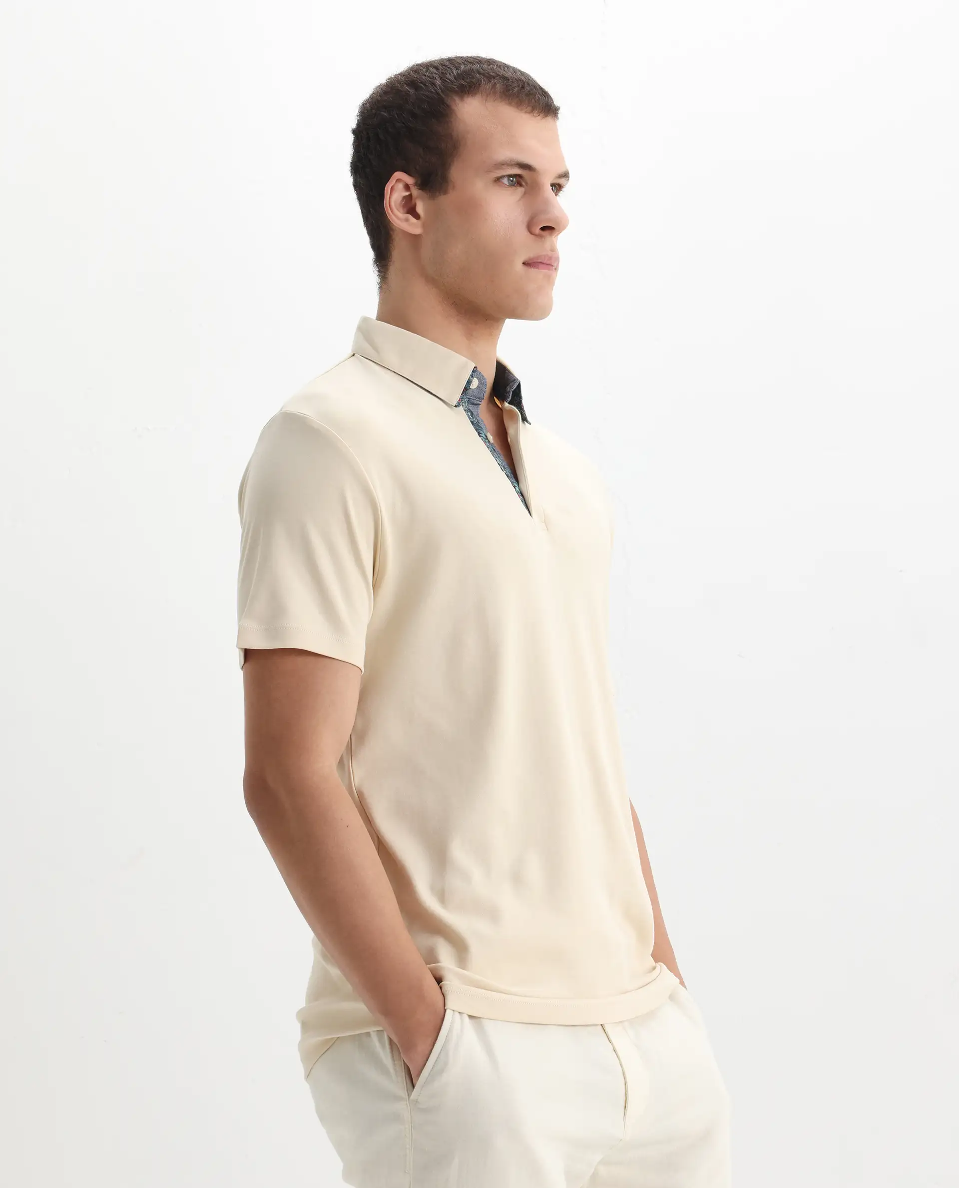 Rare Rabbit Men's Casca Dark Beige Cotton Plain Regular Fit Half Sleeve Polo - Image 6
