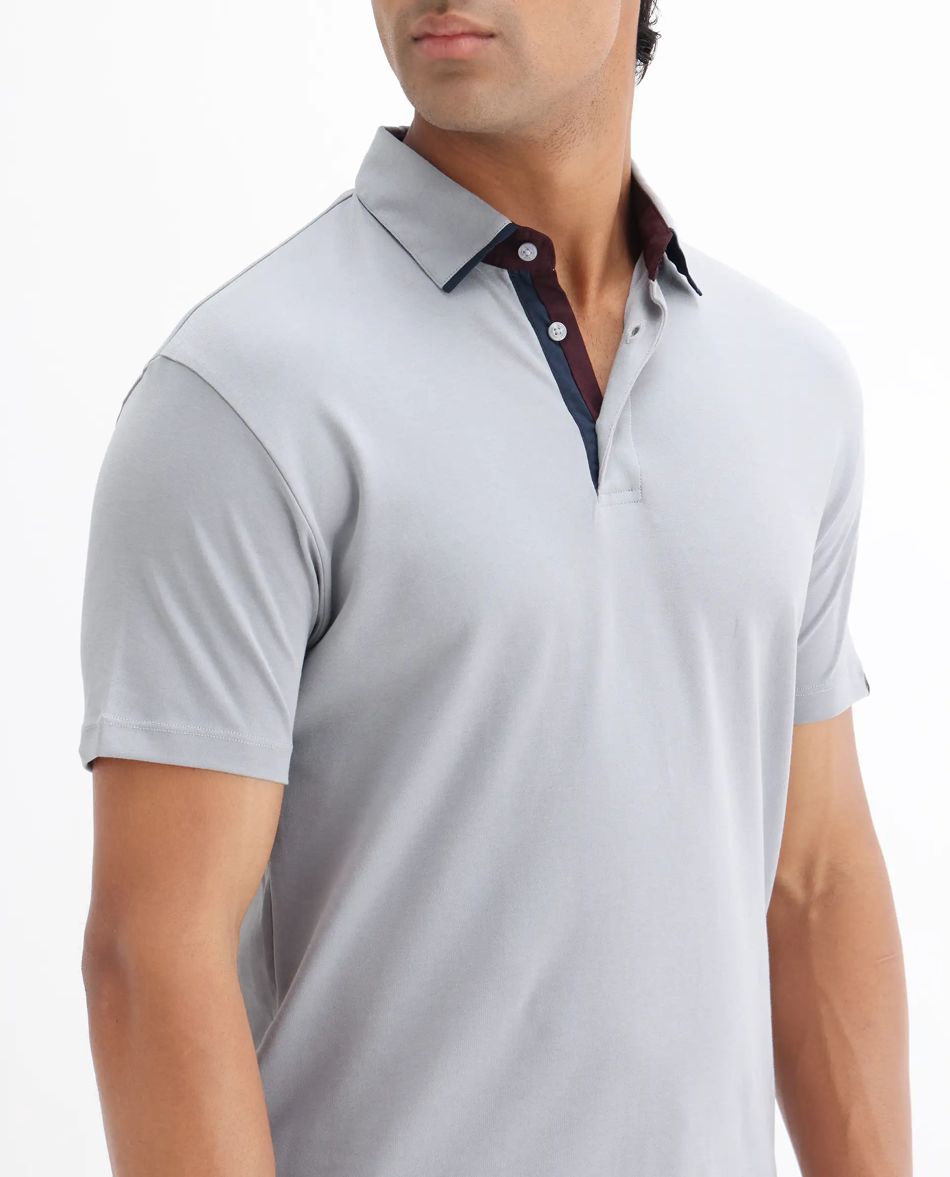 Rare Rabbit Men's Casca Dark Grey Cotton Plain Regular Fit Half Sleeve Polo - Image 3