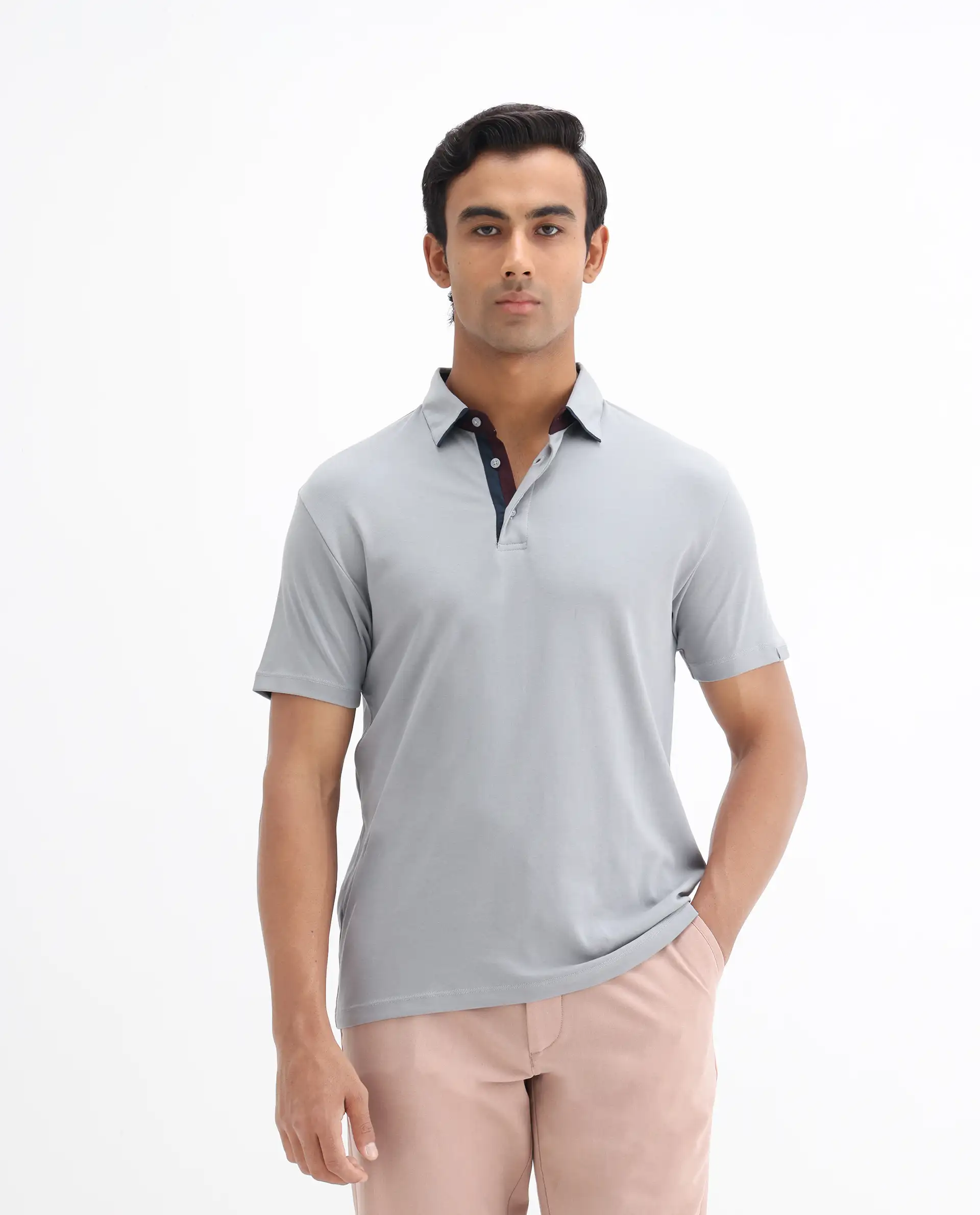 Rare Rabbit Men's Casca Dark Grey Cotton Plain Regular Fit Half Sleeve Polo - Image 4