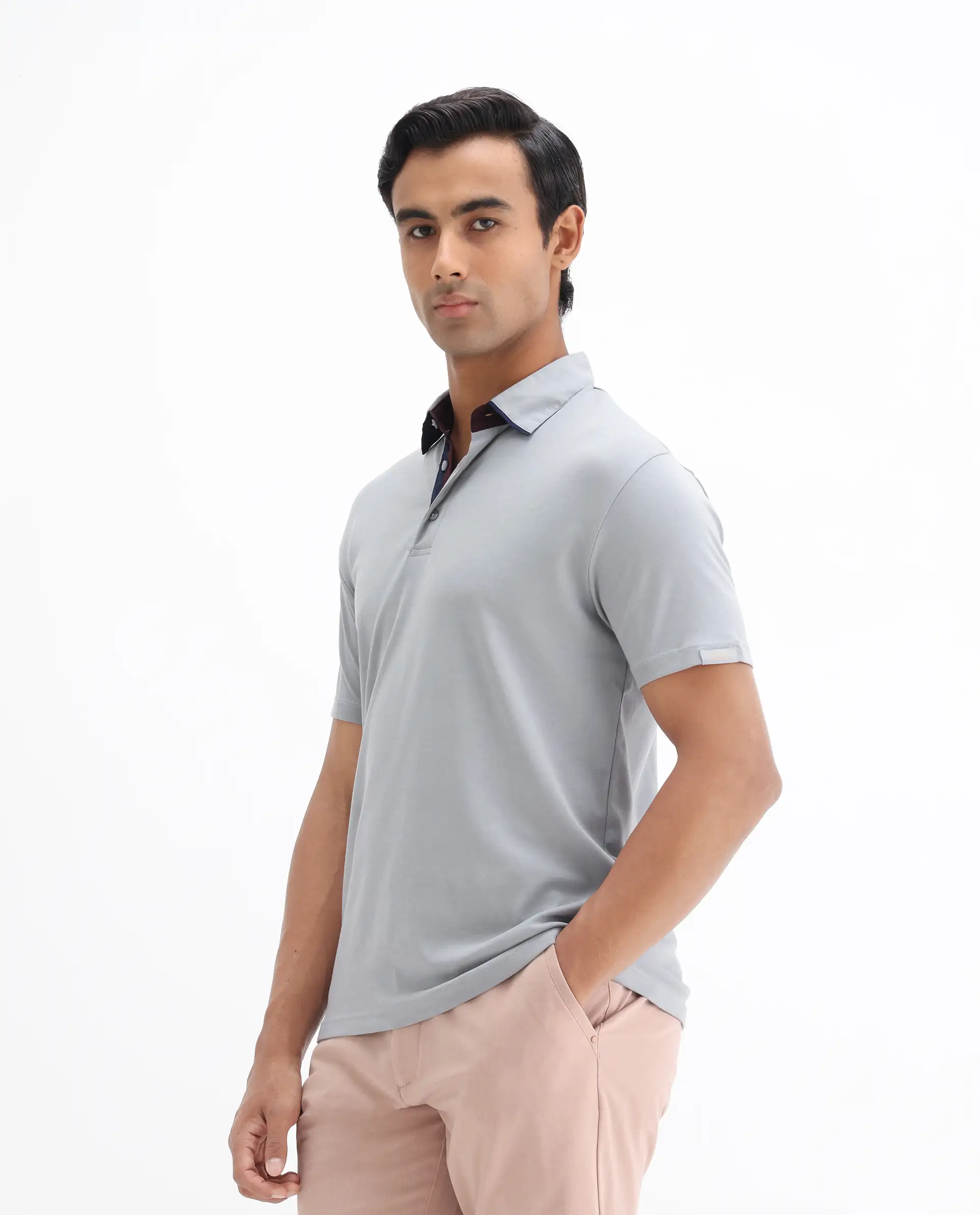 Rare Rabbit Men's Casca Dark Grey Cotton Plain Regular Fit Half Sleeve Polo - Image 5