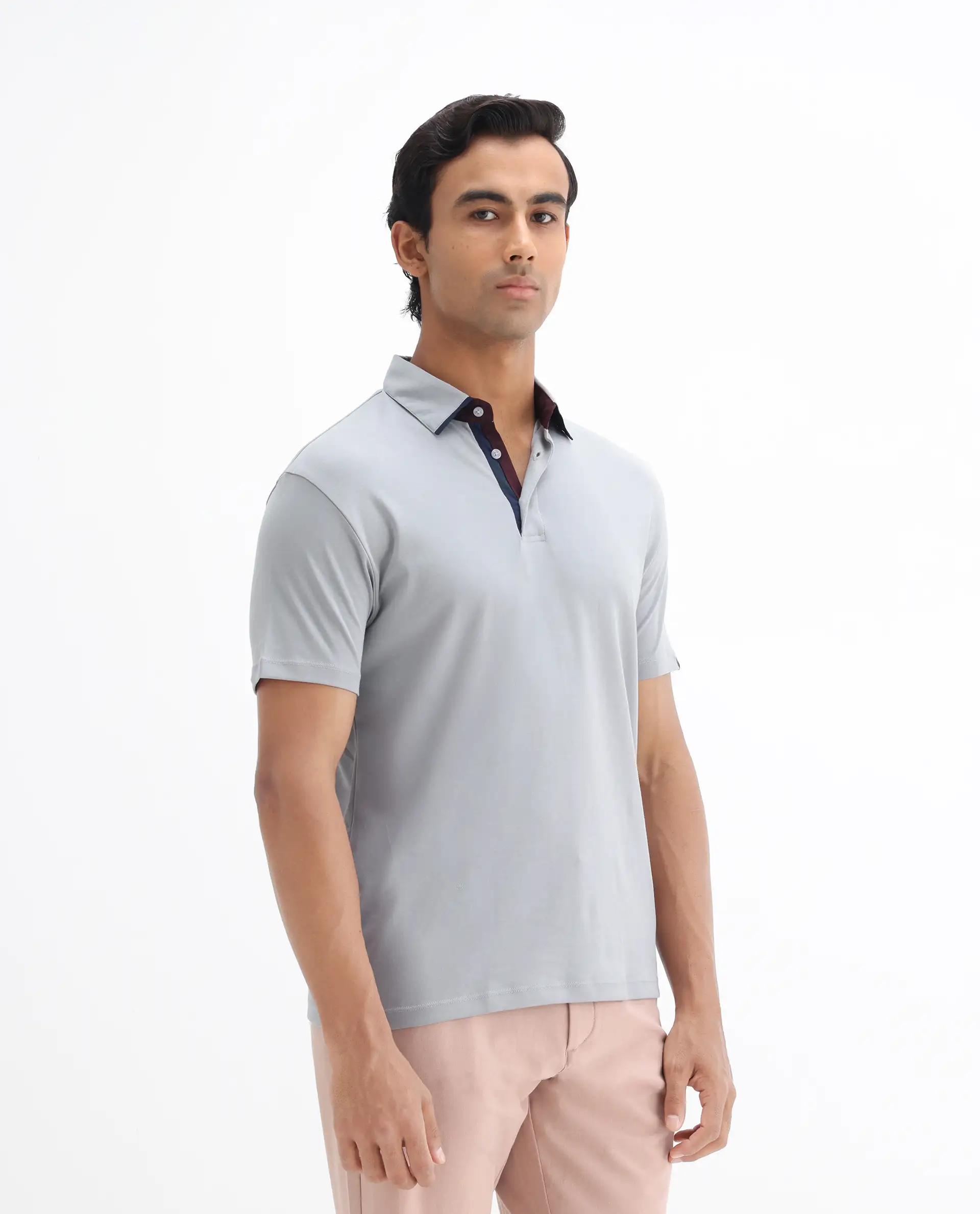 Rare Rabbit Men's Casca Dark Grey Cotton Plain Regular Fit Half Sleeve Polo - Image 6