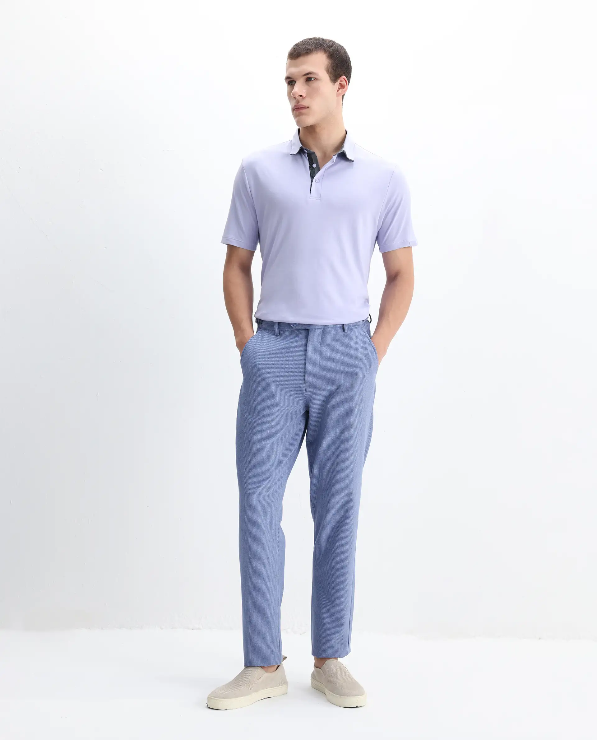 Rare Rabbit Men's Casca Pastel Purple Cotton Plain Regular Fit Half Sleeve Polo - Image 2