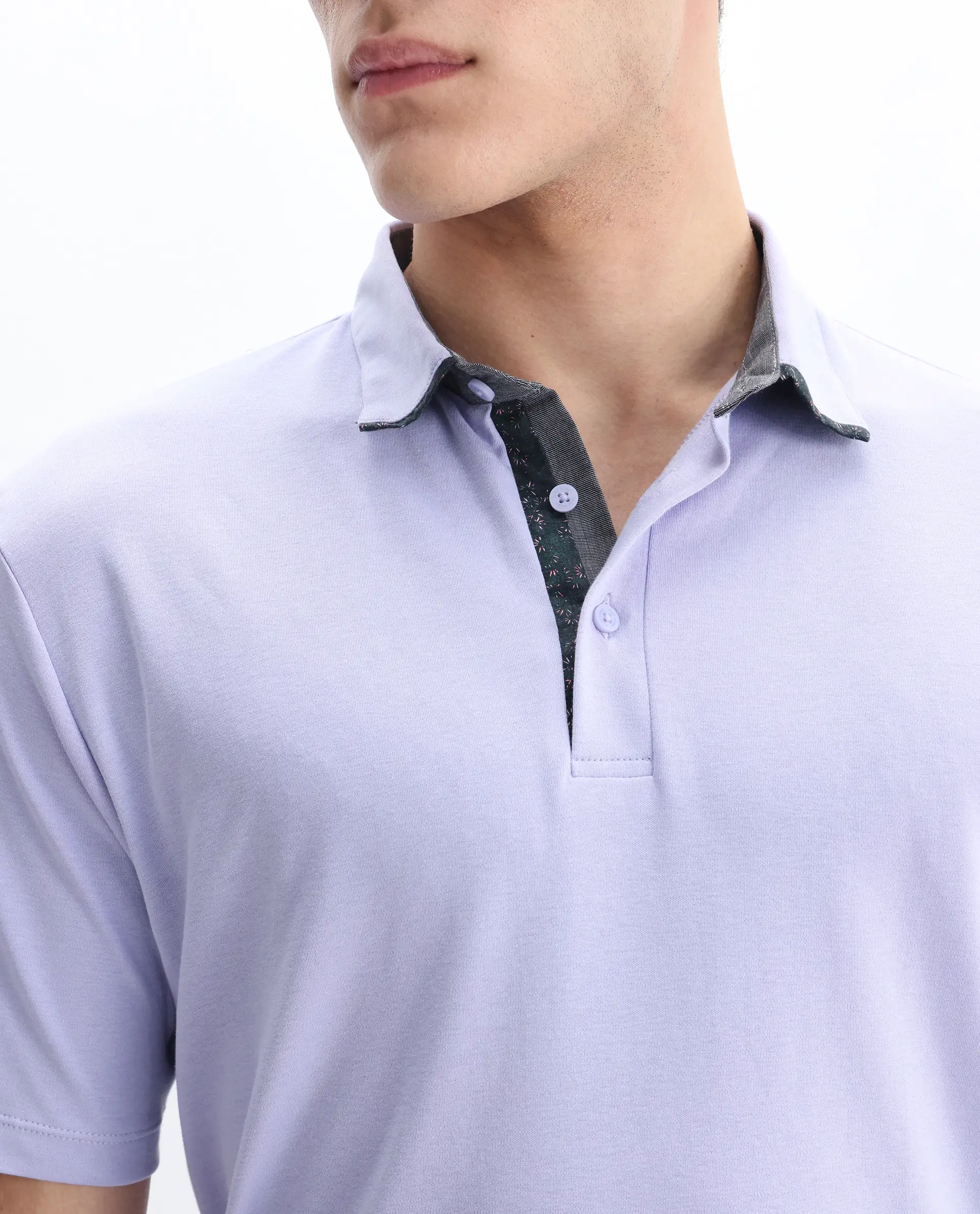 Rare Rabbit Men's Casca Pastel Purple Cotton Plain Regular Fit Half Sleeve Polo - Image 3