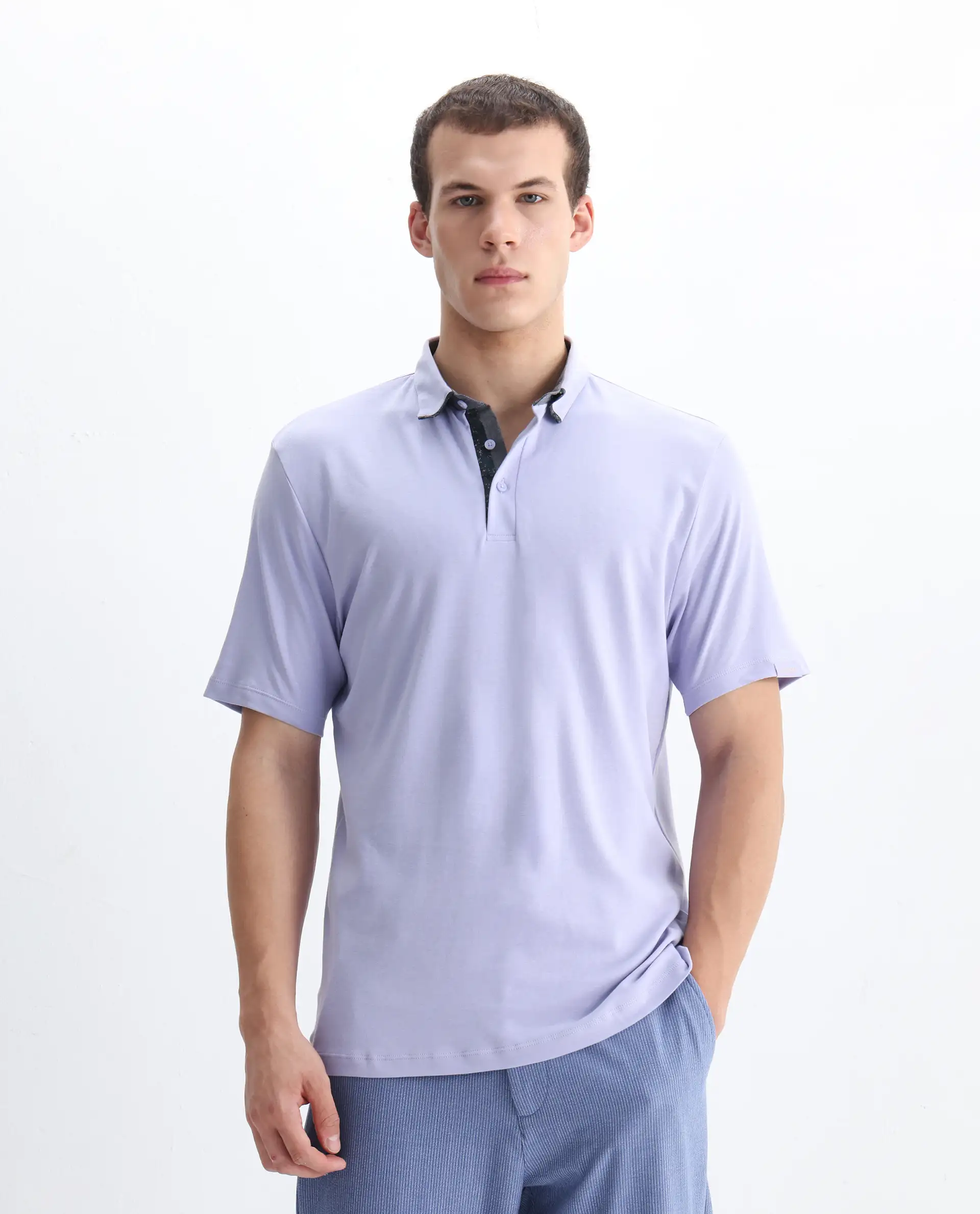 Rare Rabbit Men's Casca Pastel Purple Cotton Plain Regular Fit Half Sleeve Polo - Image 4