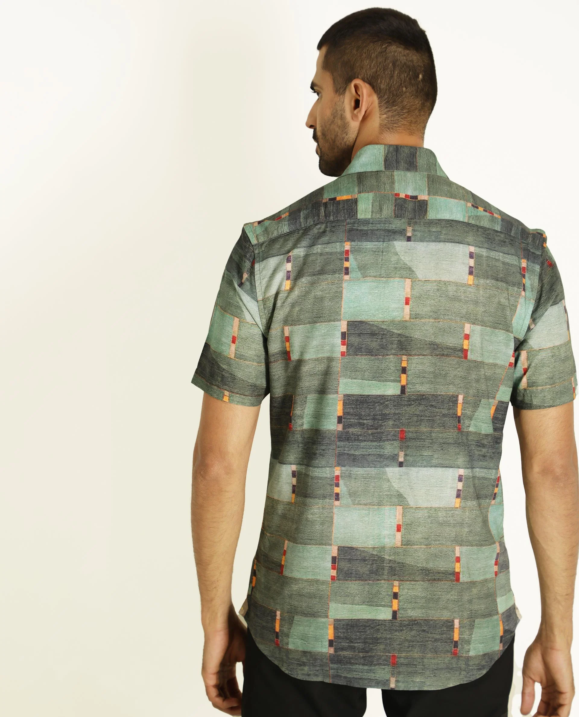 Rare Rabbit Men's Cashco Green Viscose Abstract Print Regular Fit Half Sleeve Collared Shirt - Image 6