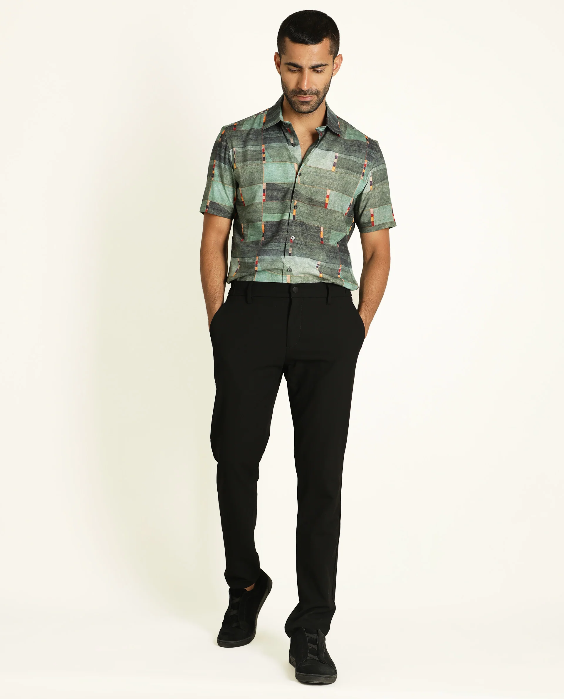 Rare Rabbit Men's Cashco Green Viscose Abstract Print Regular Fit Half Sleeve Collared Shirt - Image 7