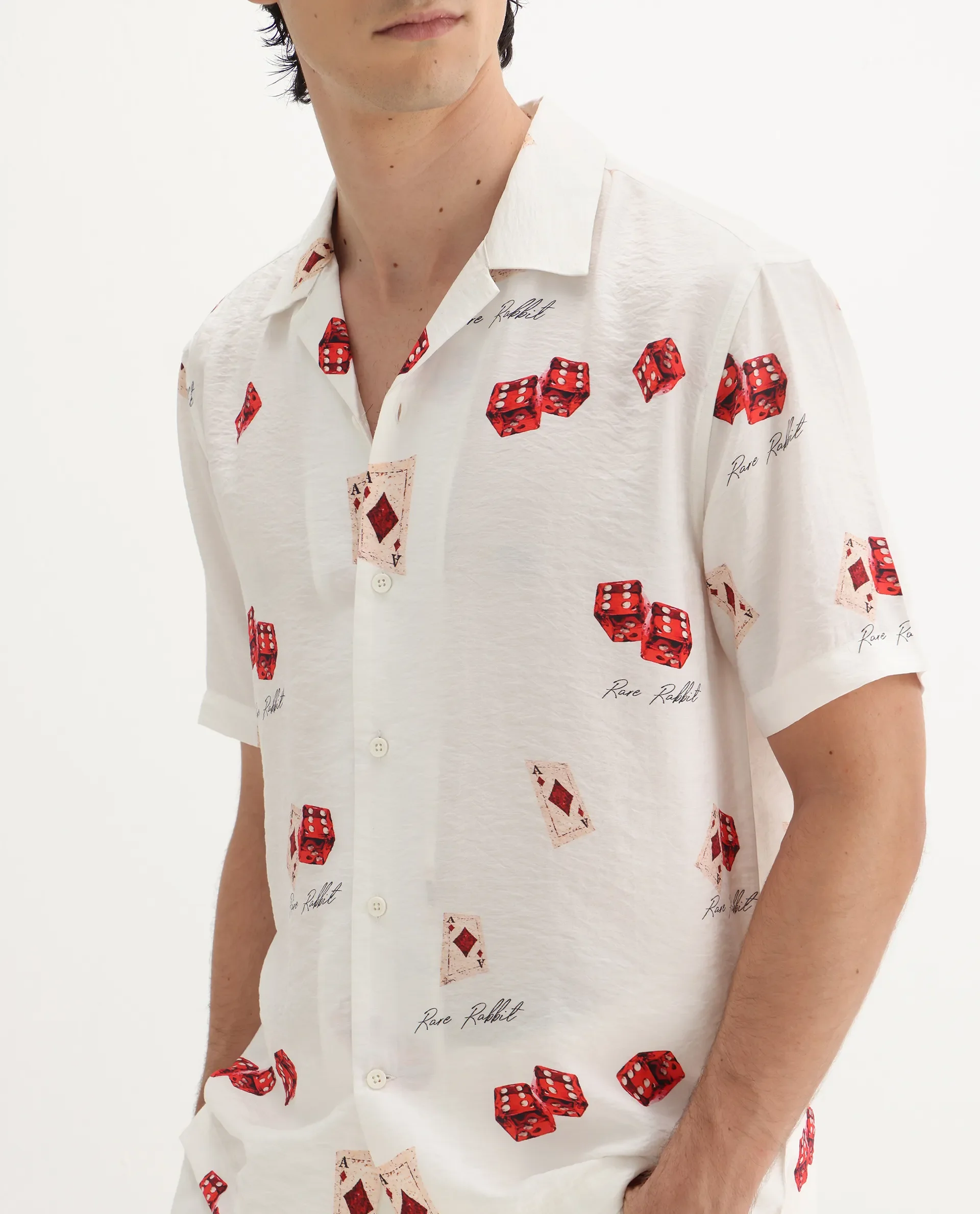 Rare Rabbit Men's Casi White Viscose Blend Decorative Print Relaxed Fit Half Sleeve Collared Shirt - Image 4
