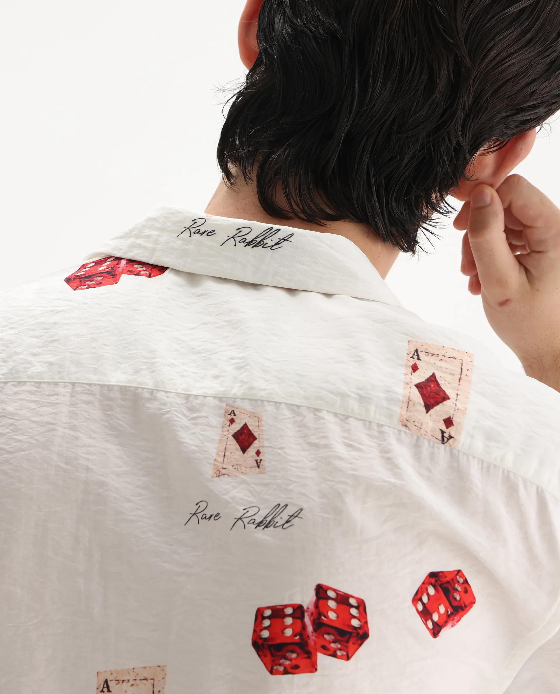 Rare Rabbit Men's Casi White Viscose Blend Decorative Print Relaxed Fit Half Sleeve Collared Shirt - Image 5