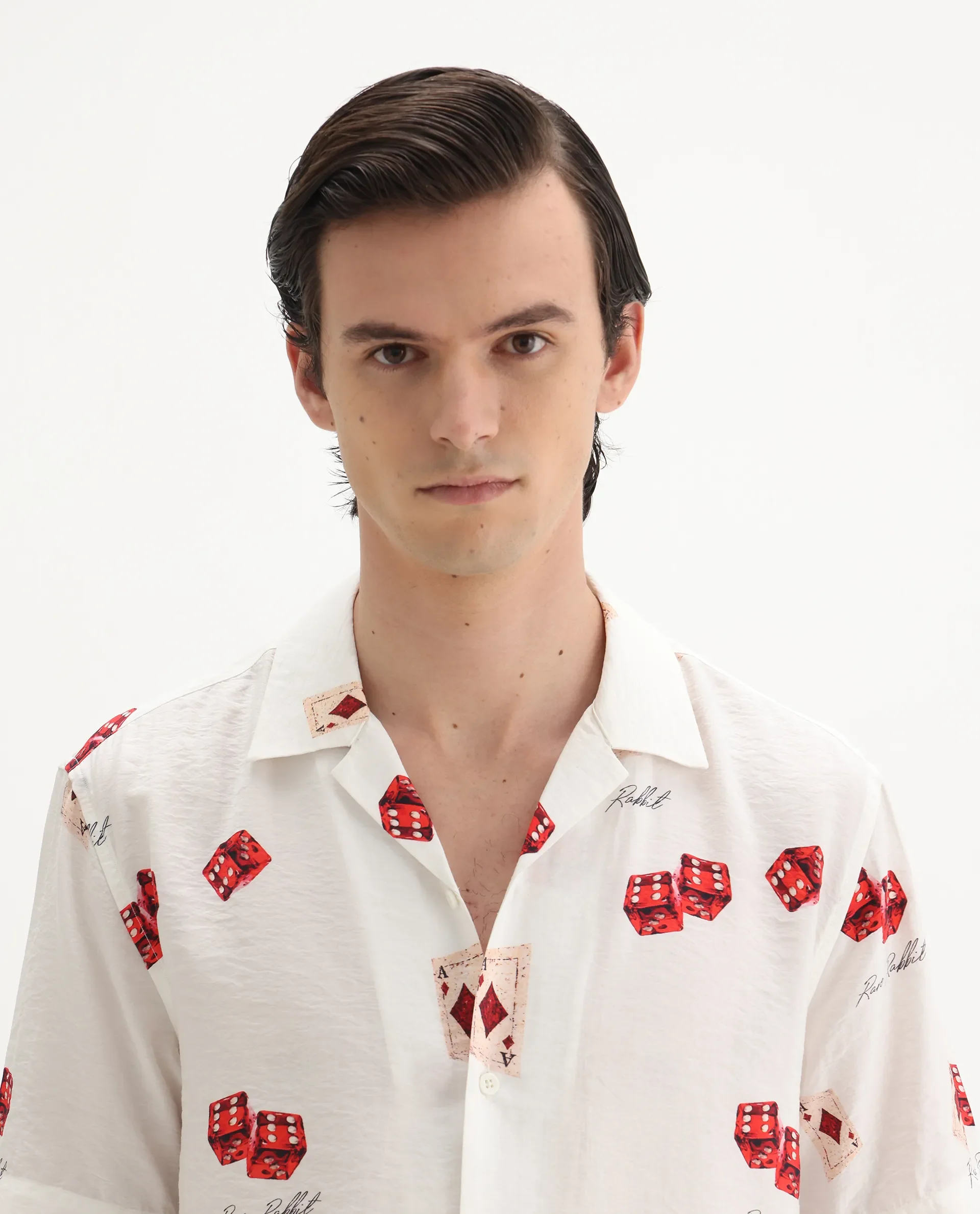 Rare Rabbit Men's Casi White Viscose Blend Decorative Print Relaxed Fit Half Sleeve Collared Shirt - Image 7