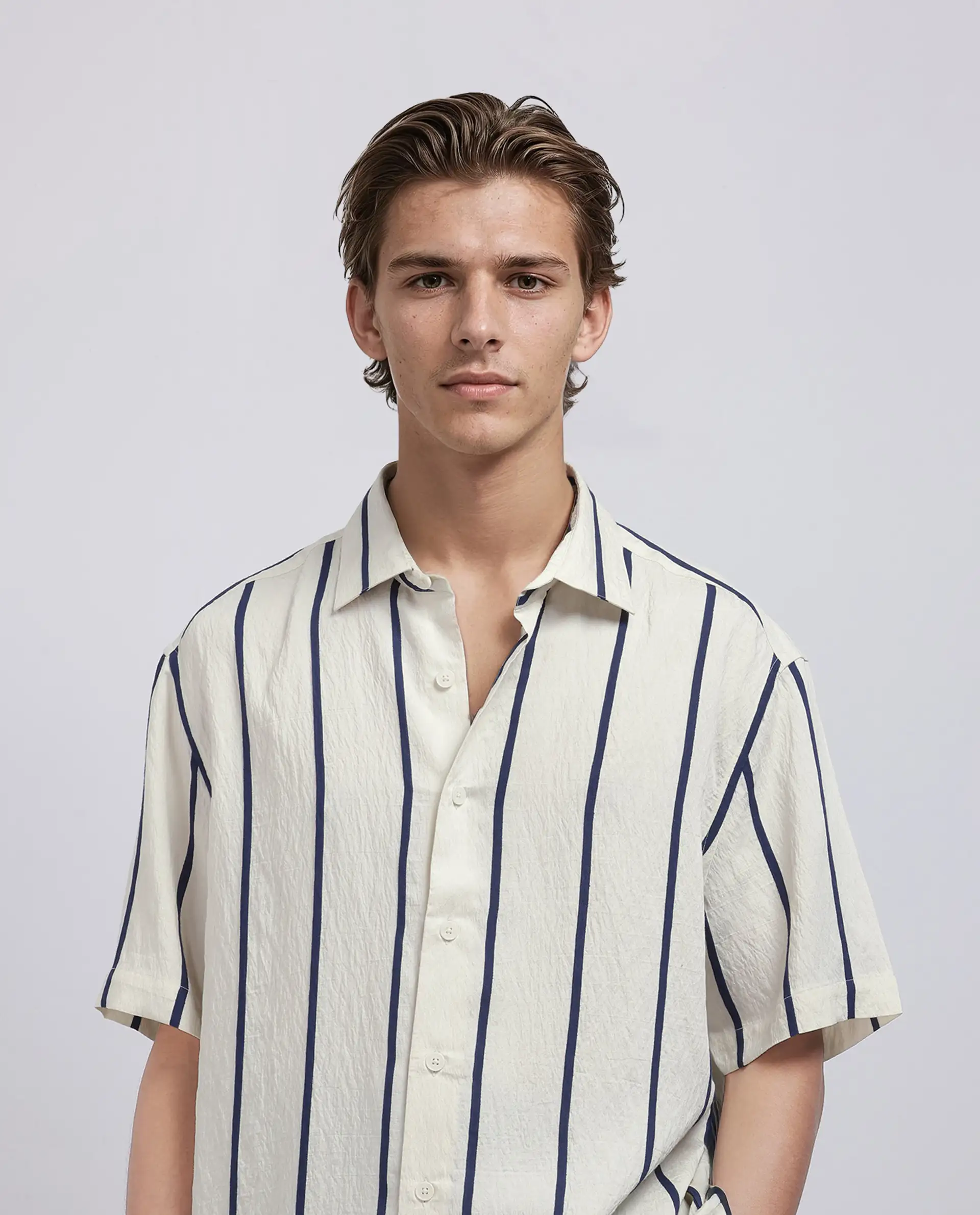 Rare Rabbit Men's Cask Navy Viscose Blend Striped Print Relaxed Fit Half Sleeve Collared Shirt - Image 6