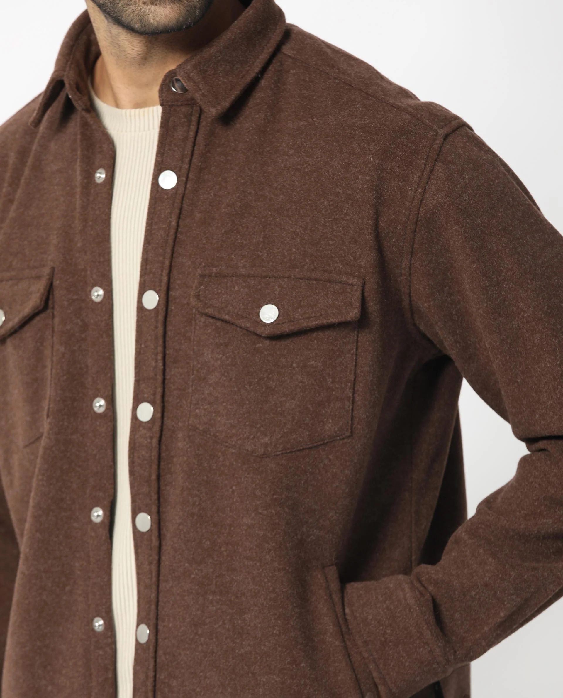 Rare Rabbit Men's Cason Dark Brown Polyester Plain Regular Fit Full Sleeve Spread Collar Jacket - Image 2