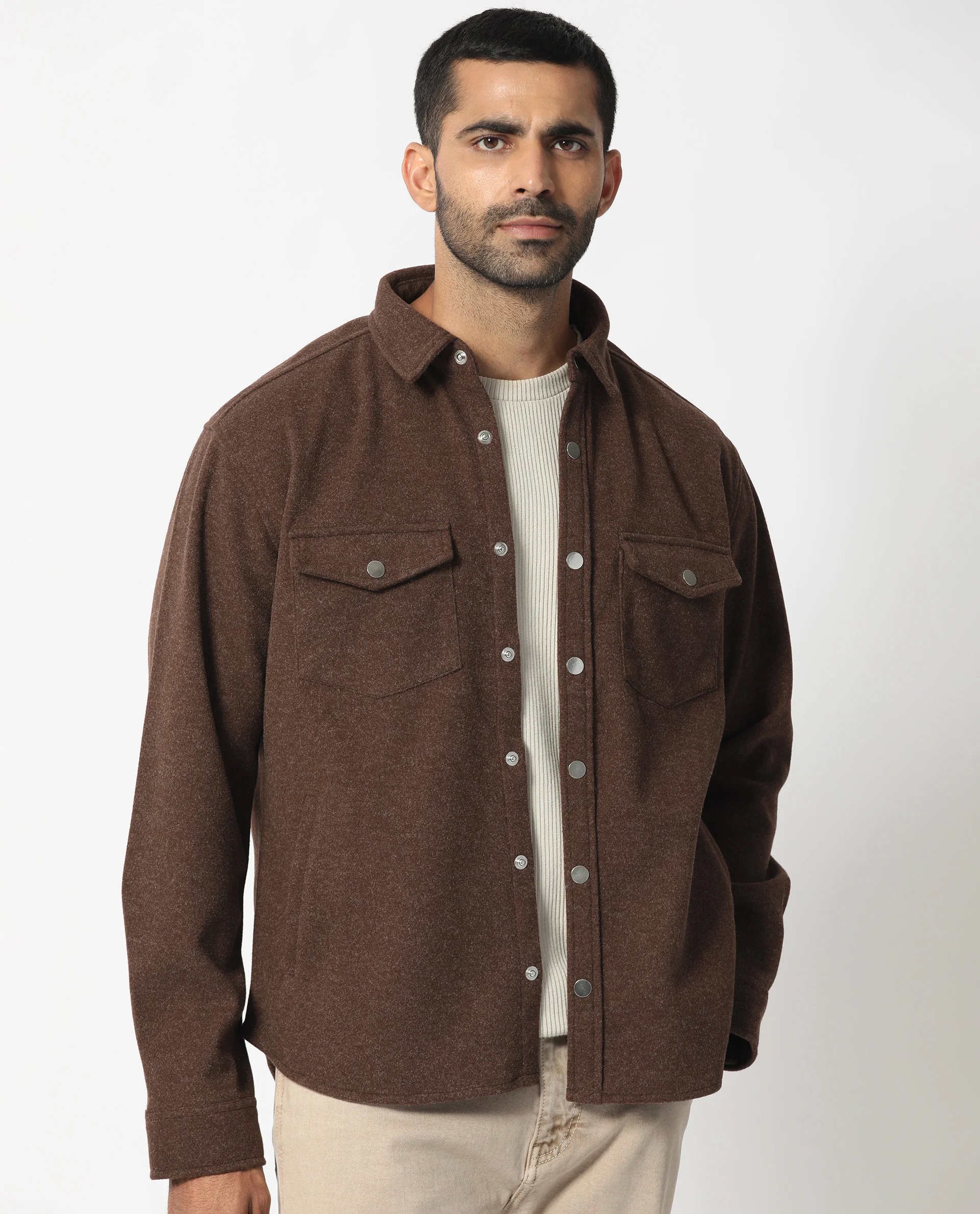 Rare Rabbit Men's Cason Dark Brown Polyester Plain Regular Fit Full Sleeve Spread Collar Jacket - Image 4