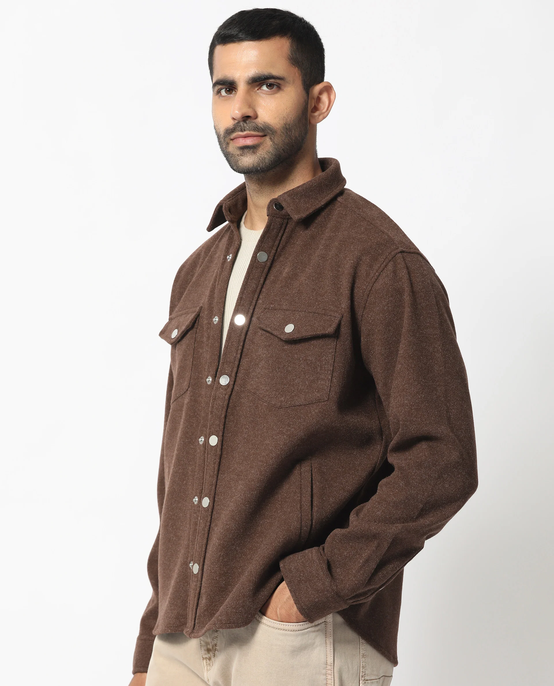 Rare Rabbit Men's Cason Dark Brown Polyester Plain Regular Fit Full Sleeve Spread Collar Jacket - Image 5