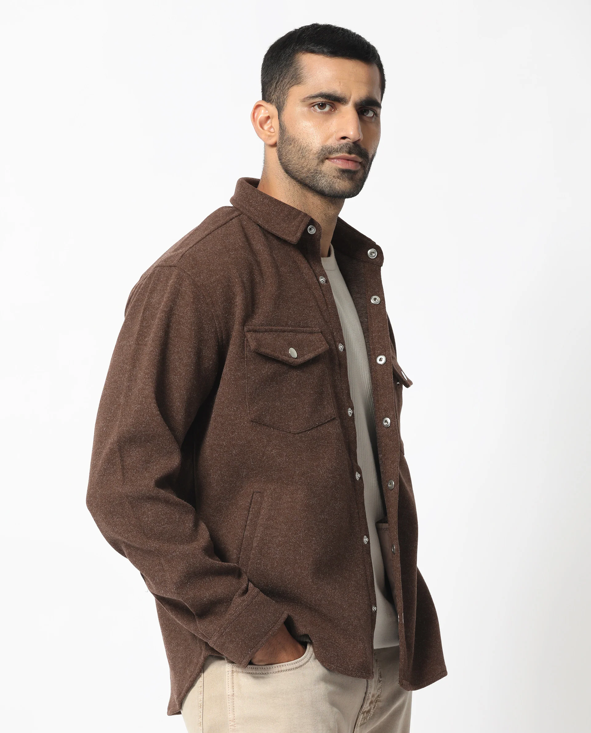 Rare Rabbit Men's Cason Dark Brown Polyester Plain Regular Fit Full Sleeve Spread Collar Jacket - Image 6