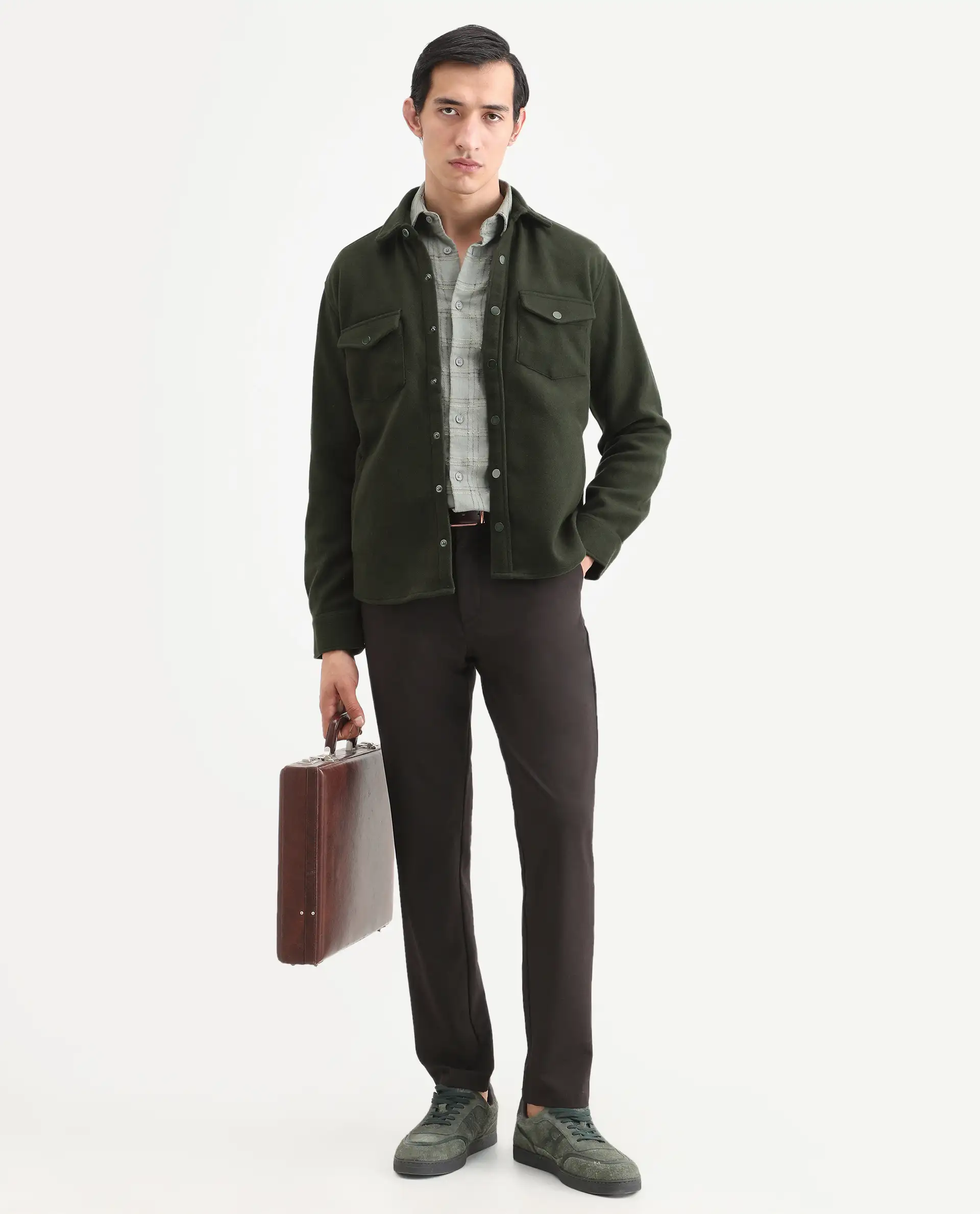 Rare Rabbit Men's Cason Dark Green Polyester Plain Regular Fit Full Sleeve Spread Collar Jacket - Image 2