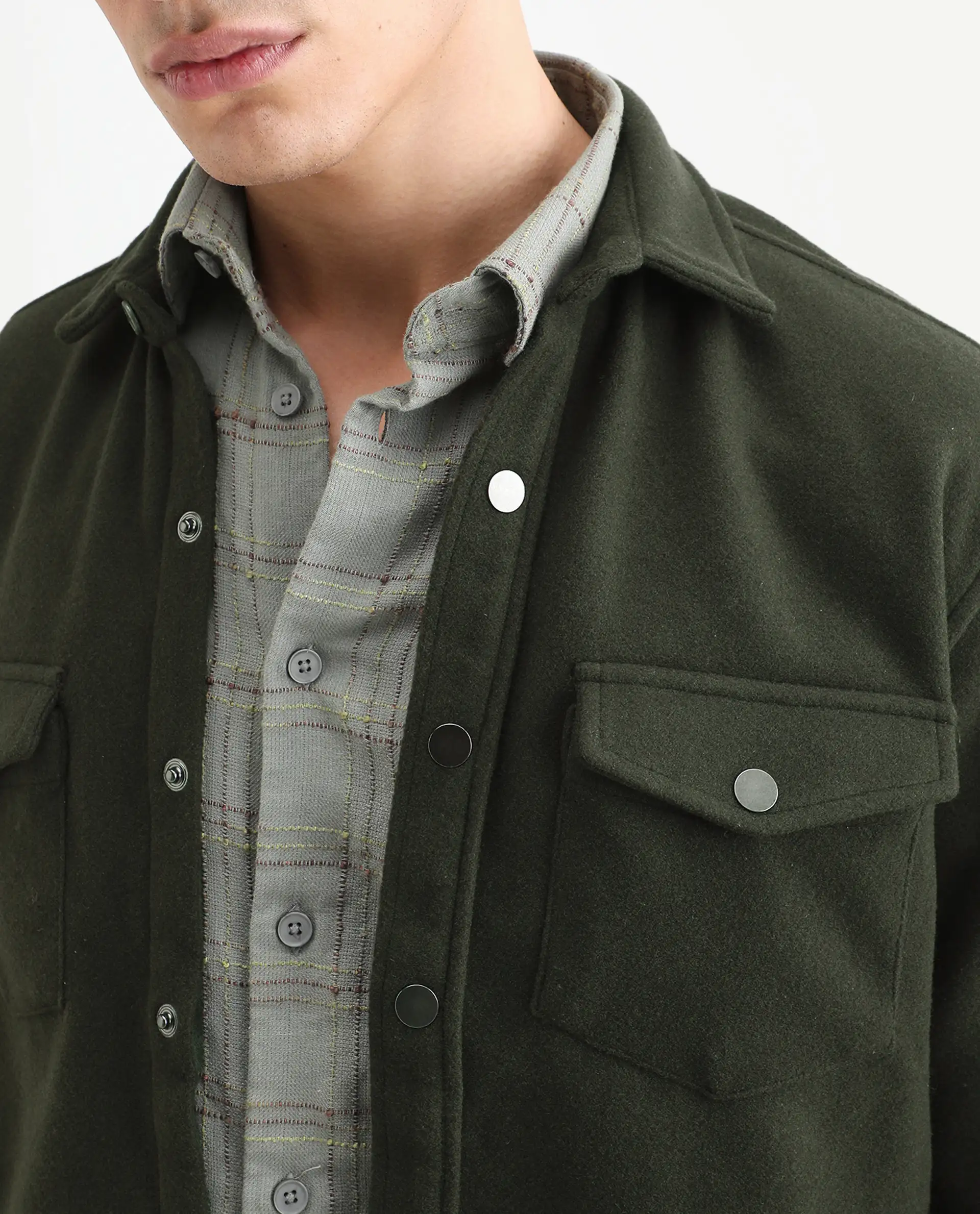 Rare Rabbit Men's Cason Dark Green Polyester Plain Regular Fit Full Sleeve Spread Collar Jacket - Image 4