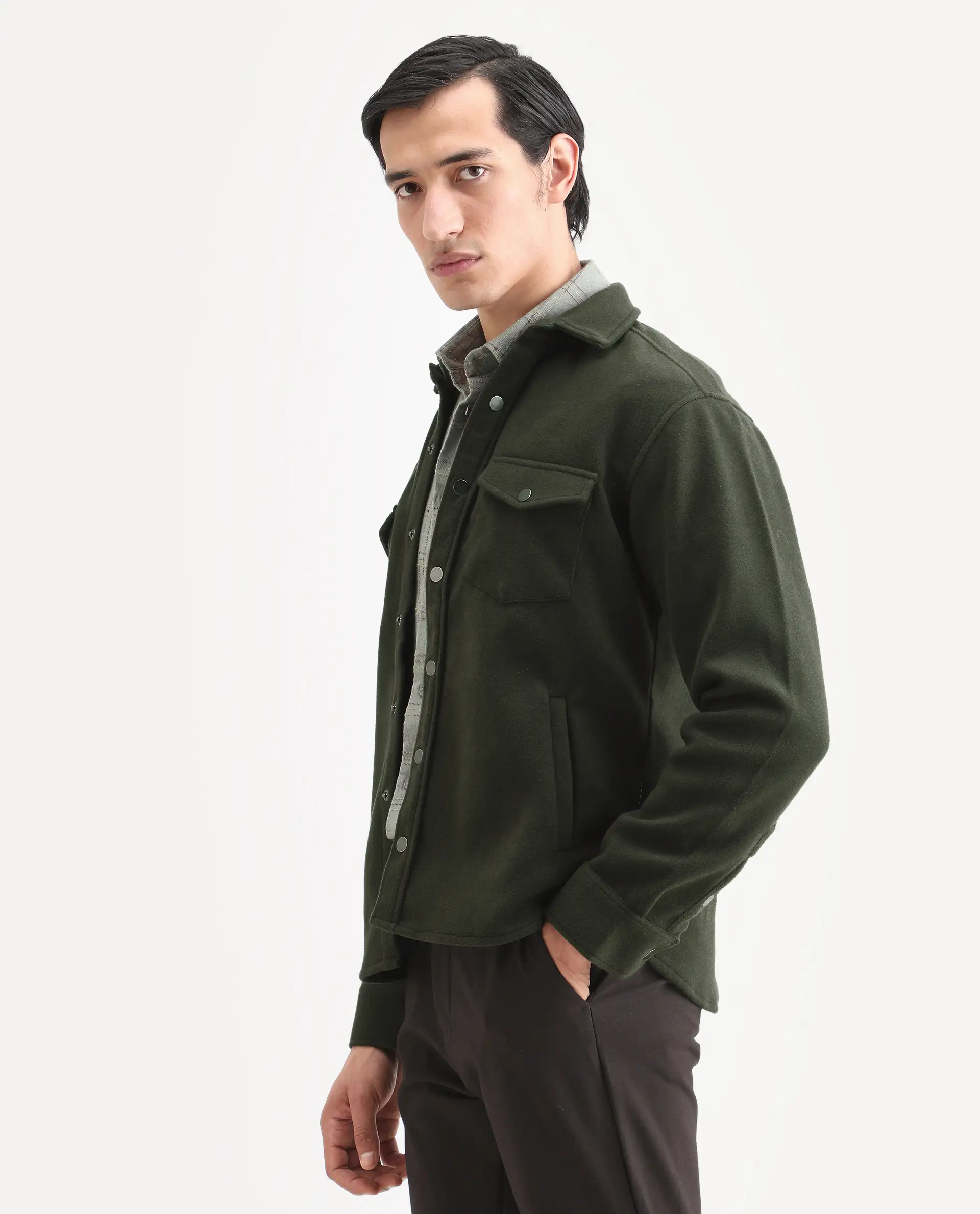 Rare Rabbit Men's Cason Dark Green Polyester Plain Regular Fit Full Sleeve Spread Collar Jacket - Image 5