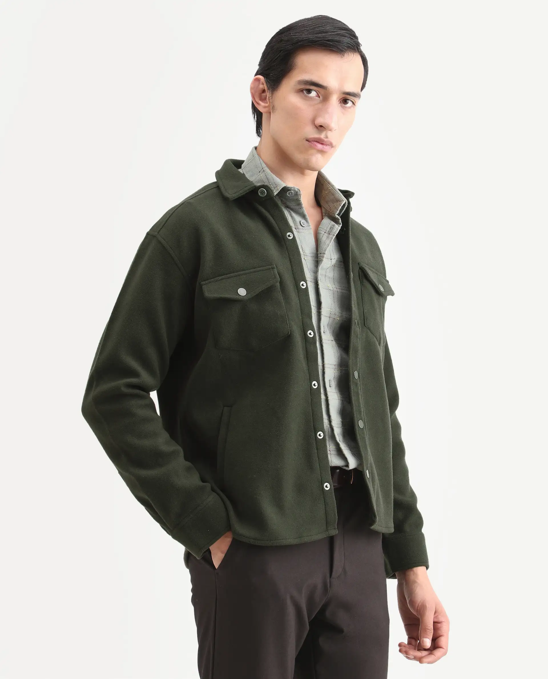 Rare Rabbit Men's Cason Dark Green Polyester Plain Regular Fit Full Sleeve Spread Collar Jacket - Image 6