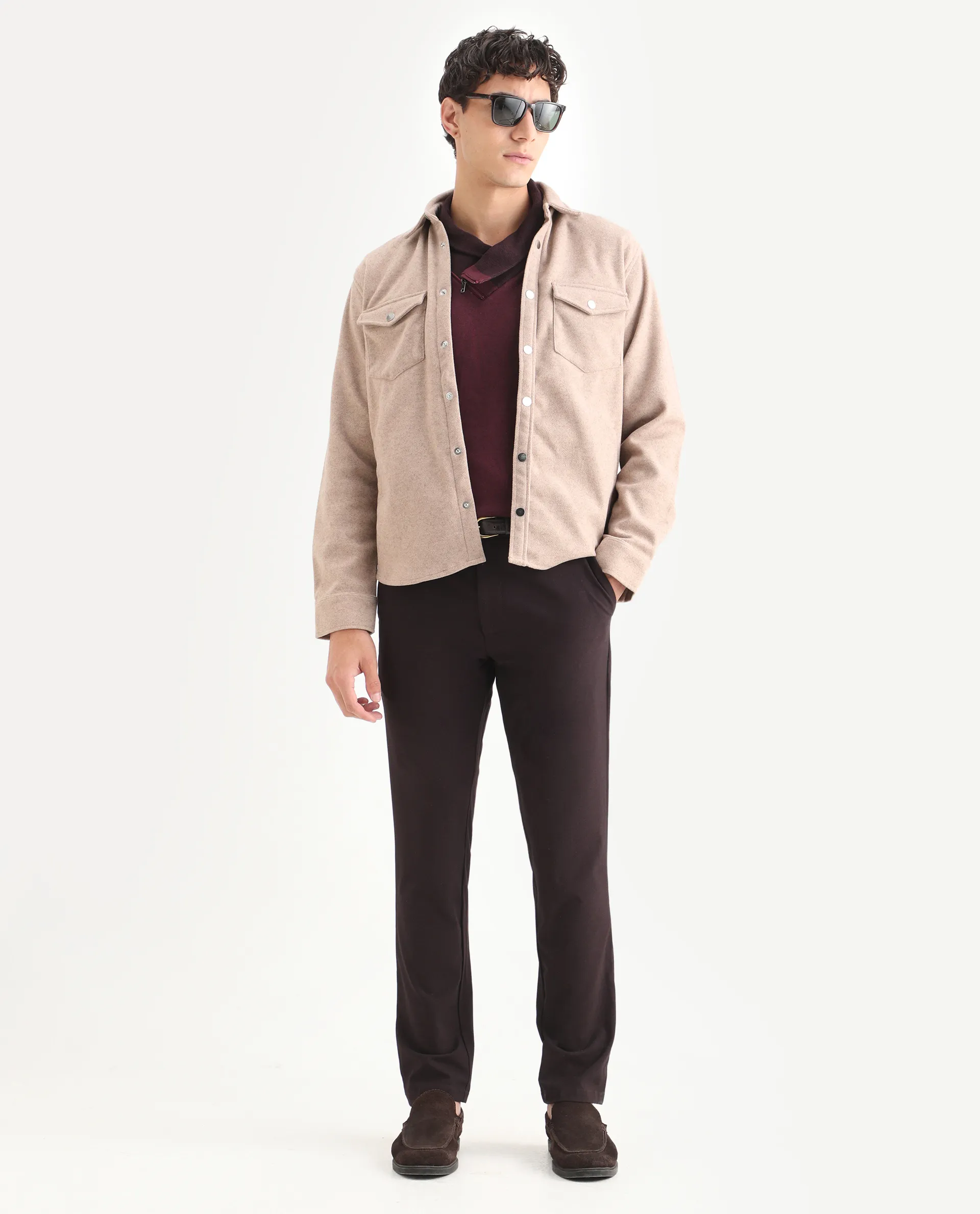 Rare Rabbit Men's Cason Light Beige Polyester Plain Regular Fit Full Sleeve Spread Collar Jacket - Image 2