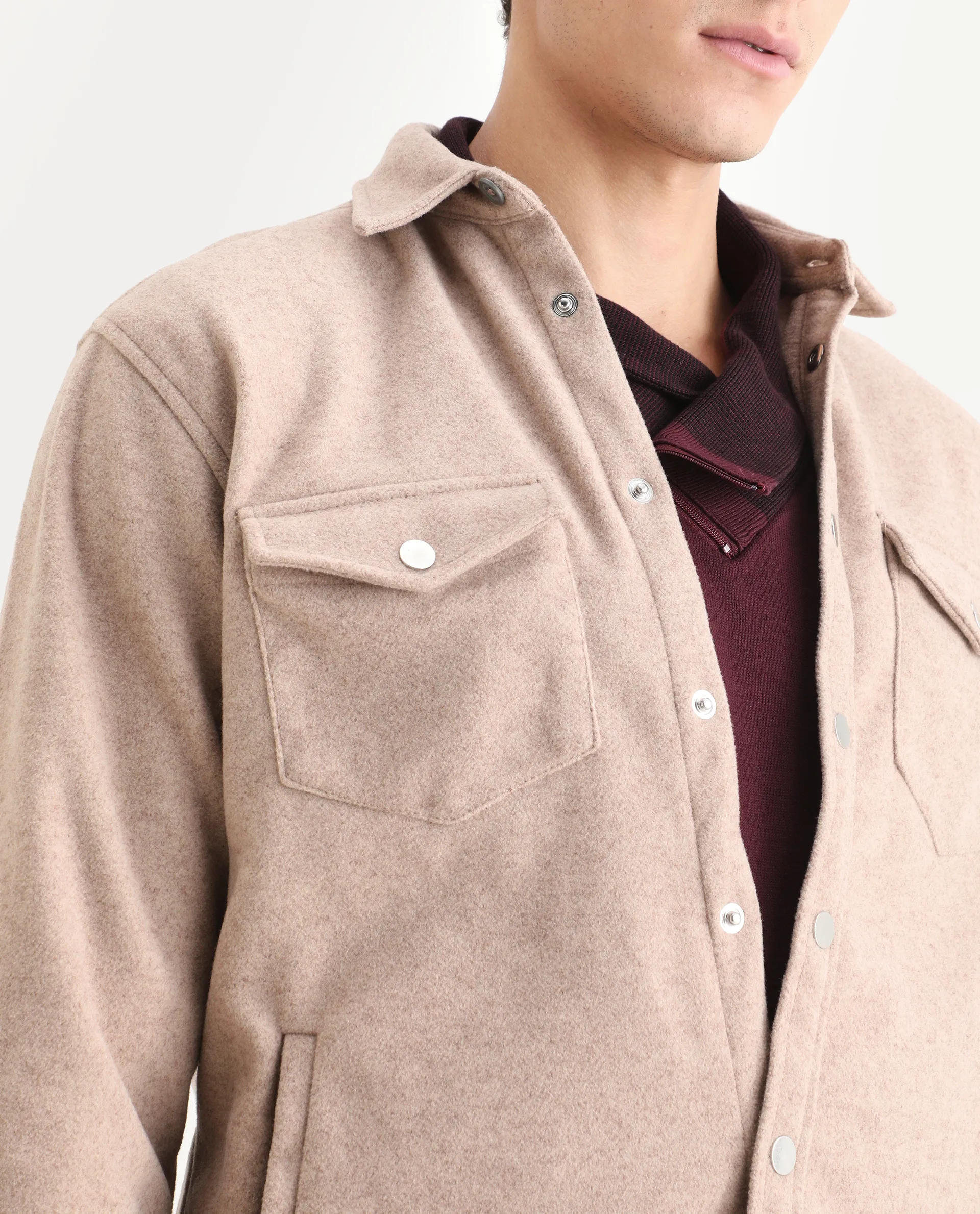Rare Rabbit Men's Cason Light Beige Polyester Plain Regular Fit Full Sleeve Spread Collar Jacket - Image 3