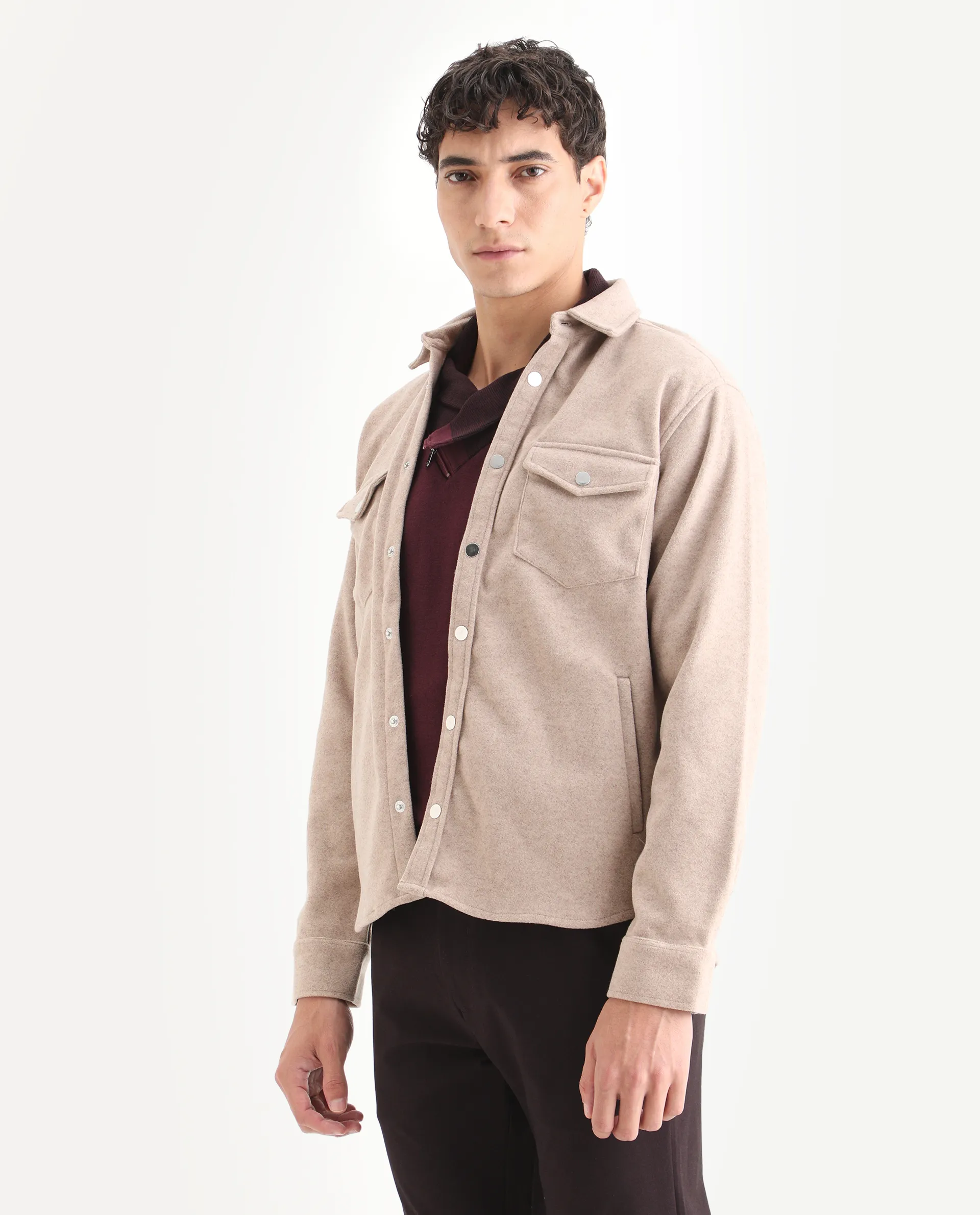 Rare Rabbit Men's Cason Light Beige Polyester Plain Regular Fit Full Sleeve Spread Collar Jacket - Image 4