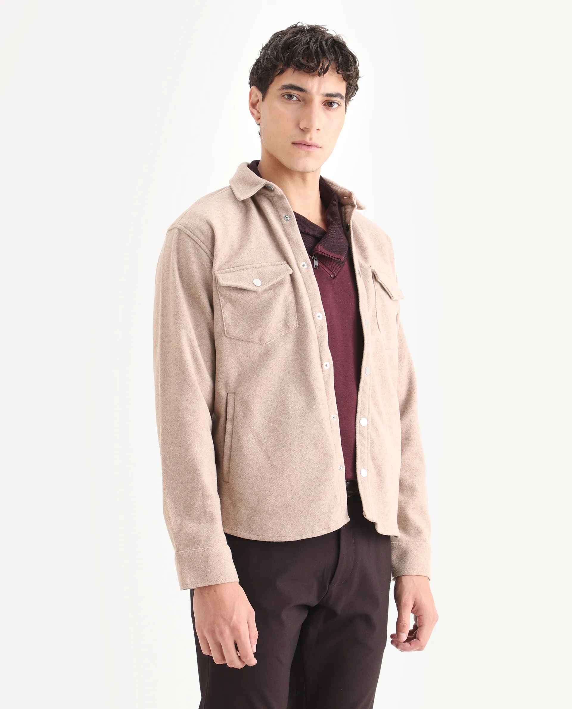 Rare Rabbit Men's Cason Light Beige Polyester Plain Regular Fit Full Sleeve Spread Collar Jacket - Image 5