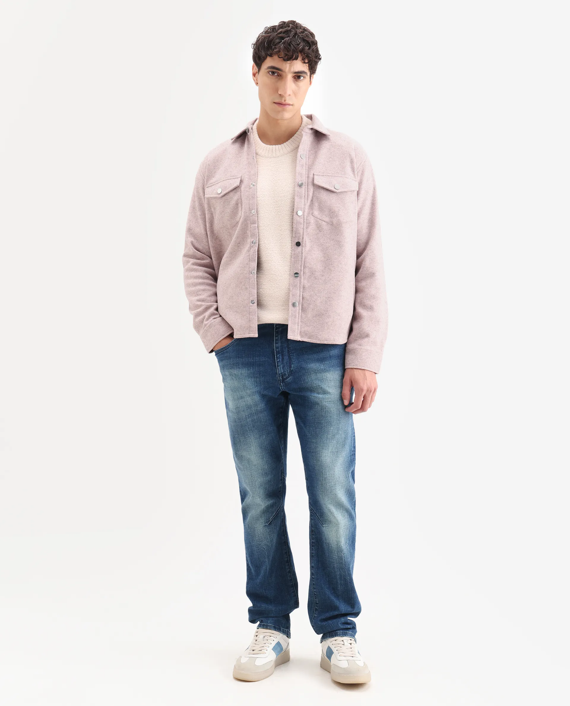 Rare Rabbit Men's Cason Light Pink Polyester Plain Regular Fit Full Sleeve Spread Collar Jacket - Image 2