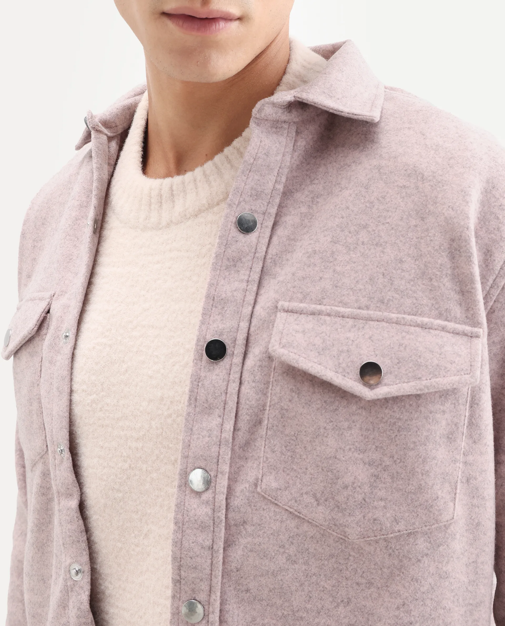 Rare Rabbit Men's Cason Light Pink Polyester Plain Regular Fit Full Sleeve Spread Collar Jacket - Image 3