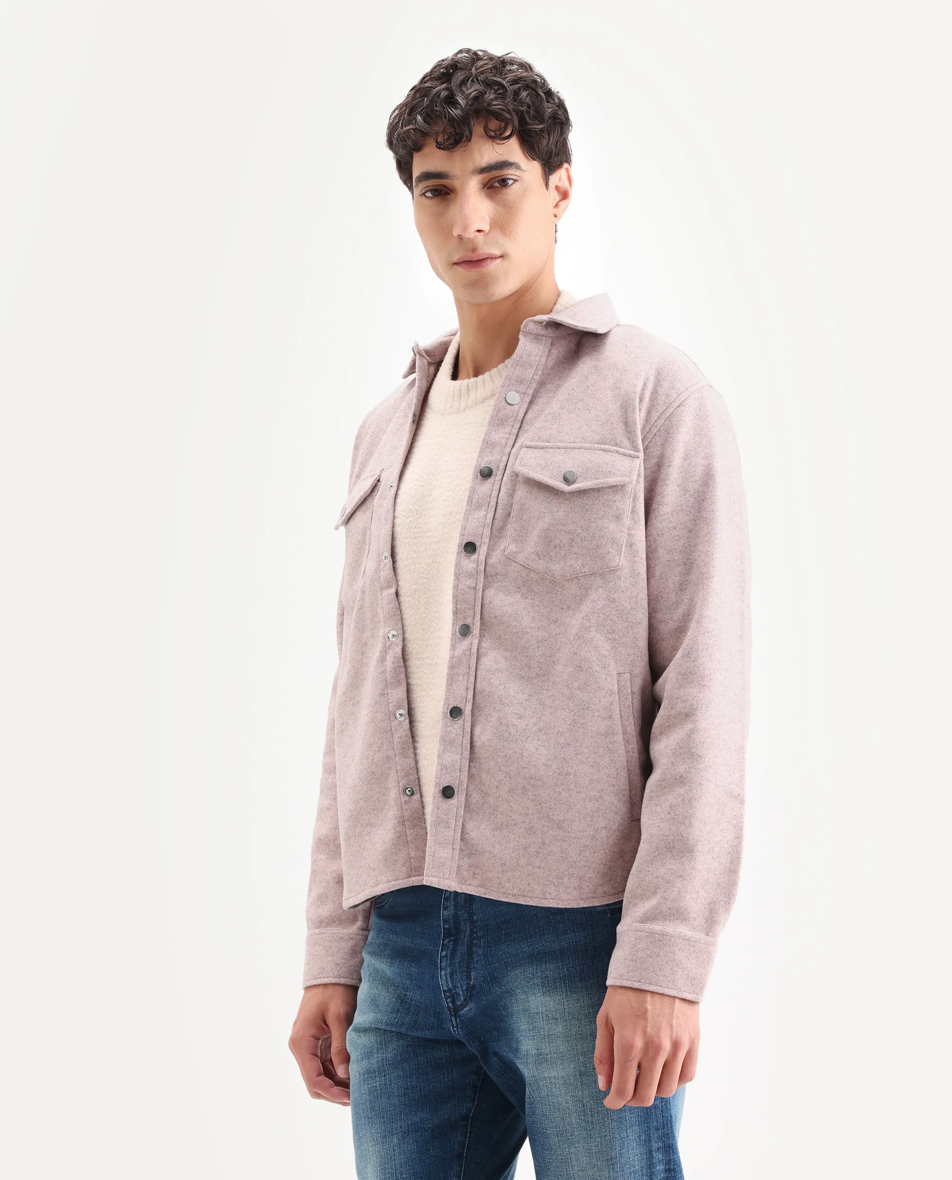 Rare Rabbit Men's Cason Light Pink Polyester Plain Regular Fit Full Sleeve Spread Collar Jacket - Image 4