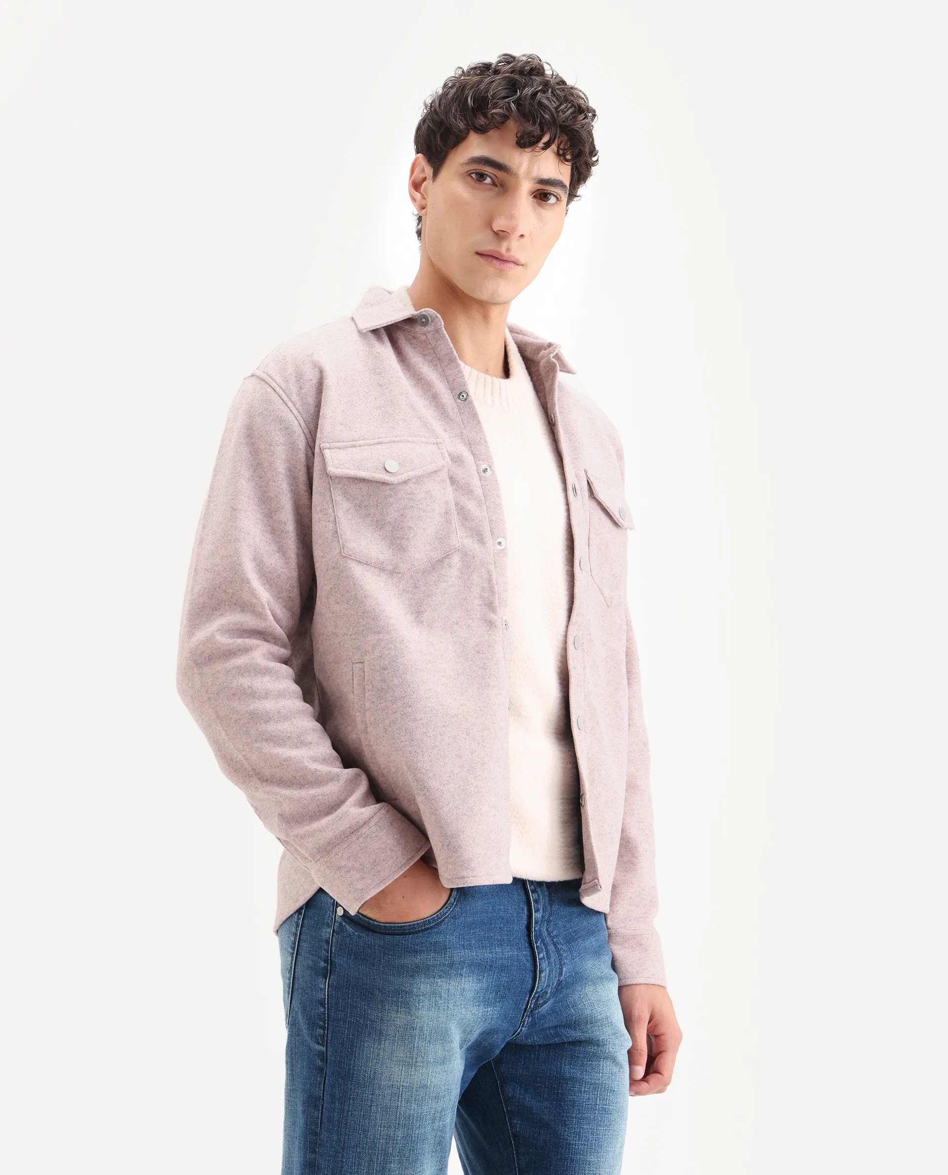 Rare Rabbit Men's Cason Light Pink Polyester Plain Regular Fit Full Sleeve Spread Collar Jacket - Image 5
