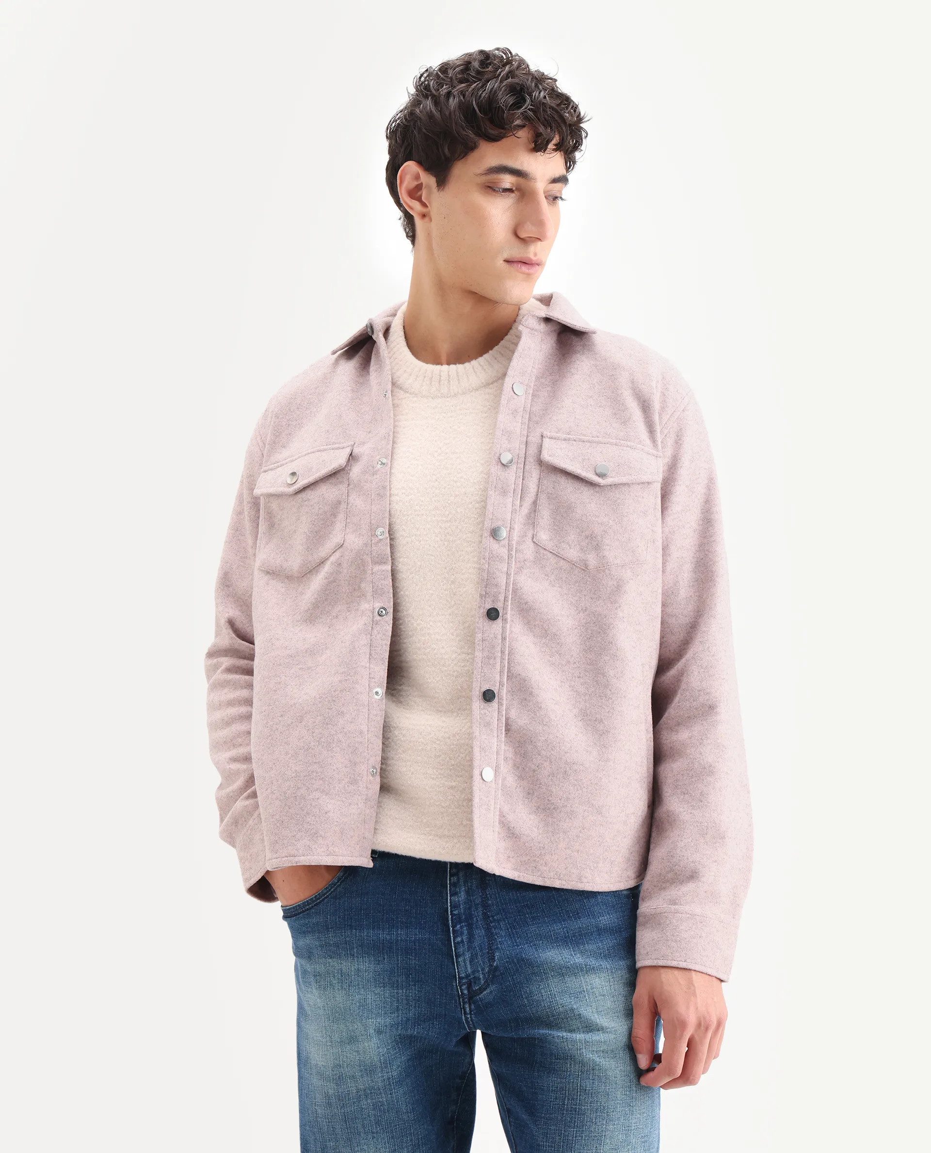 Rare Rabbit Men's Cason Light Pink Polyester Plain Regular Fit Full Sleeve Spread Collar Jacket - Image 6