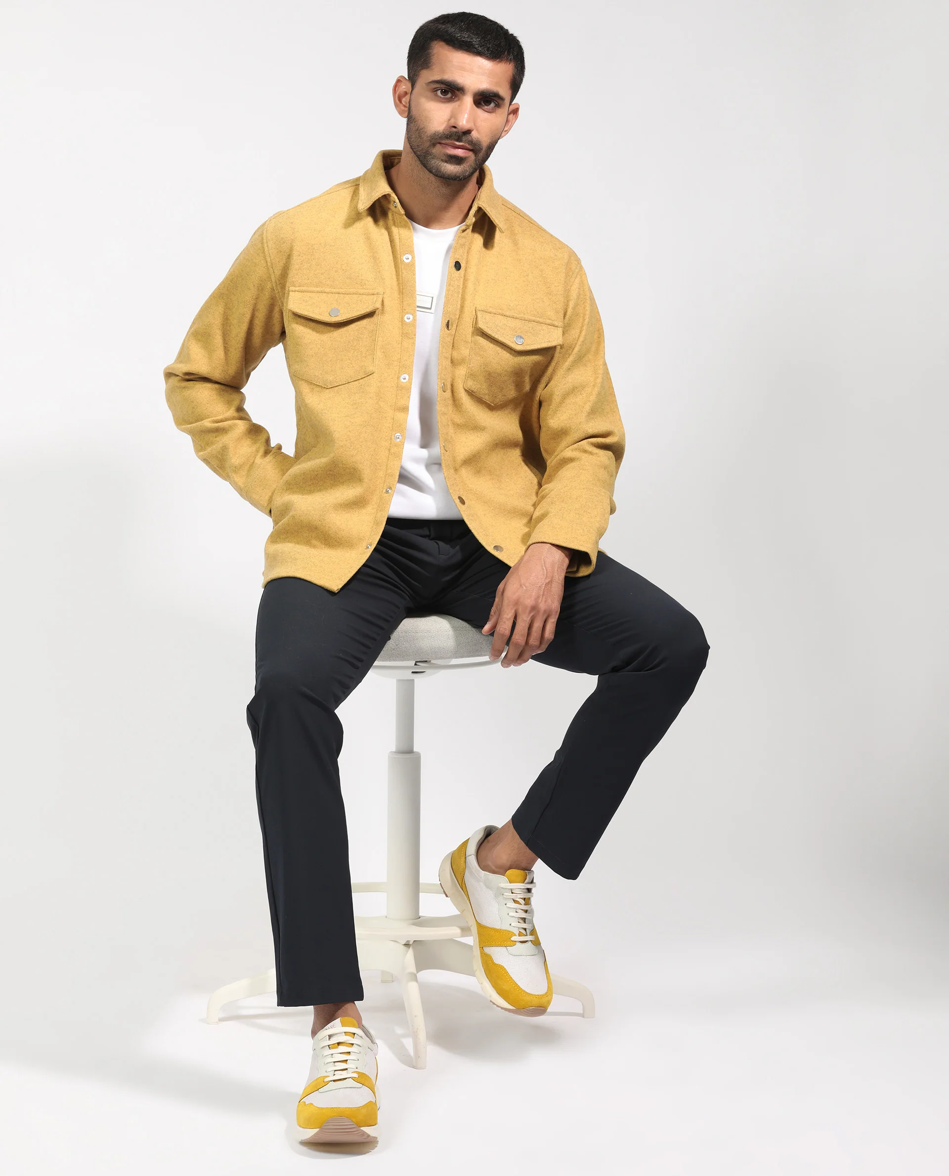 Rare Rabbit Men's Cason Yellow Polyester Plain Regular Fit Full Sleeve Spread Collar Jacket - Image 3