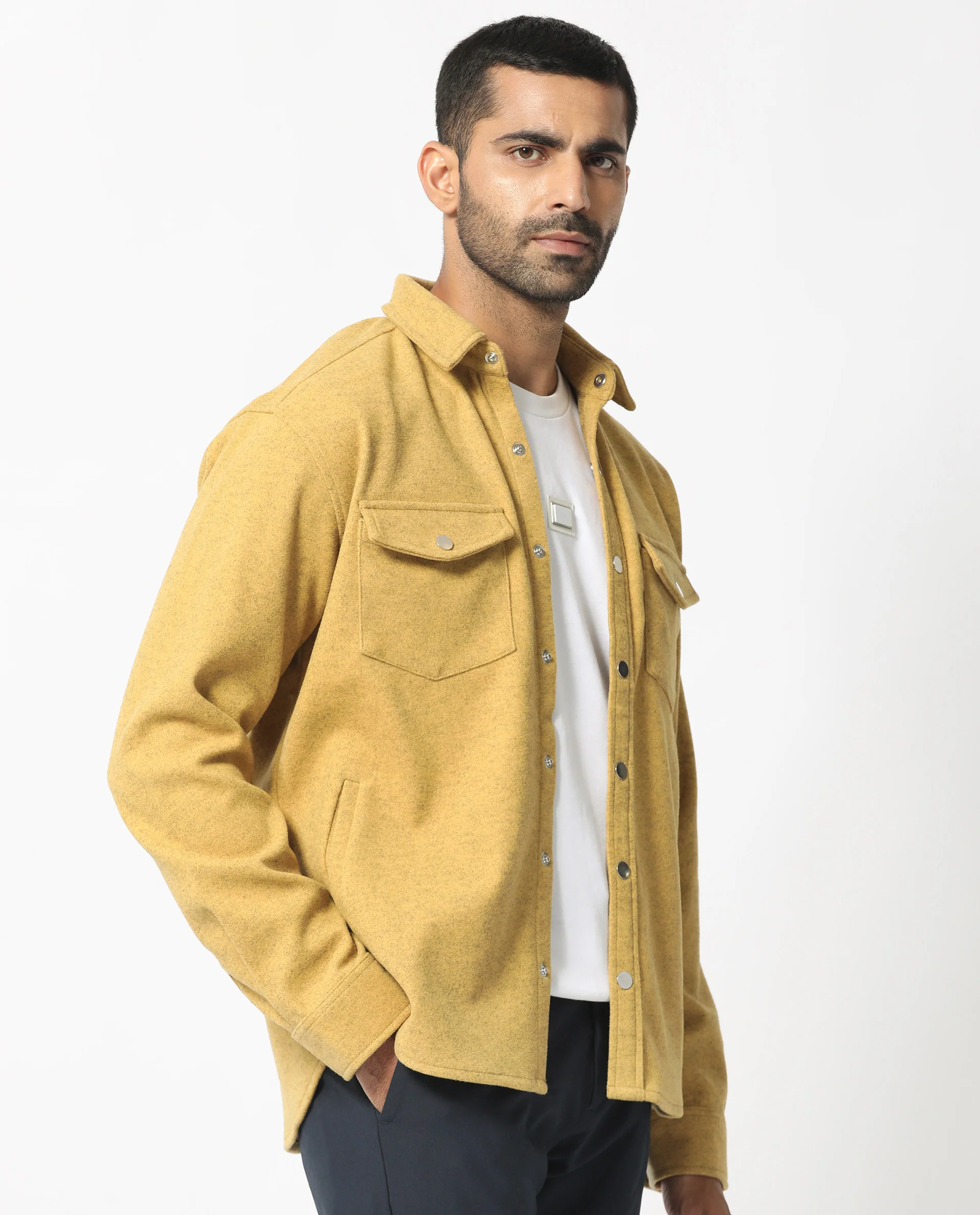 Rare Rabbit Men's Cason Yellow Polyester Plain Regular Fit Full Sleeve Spread Collar Jacket - Image 6