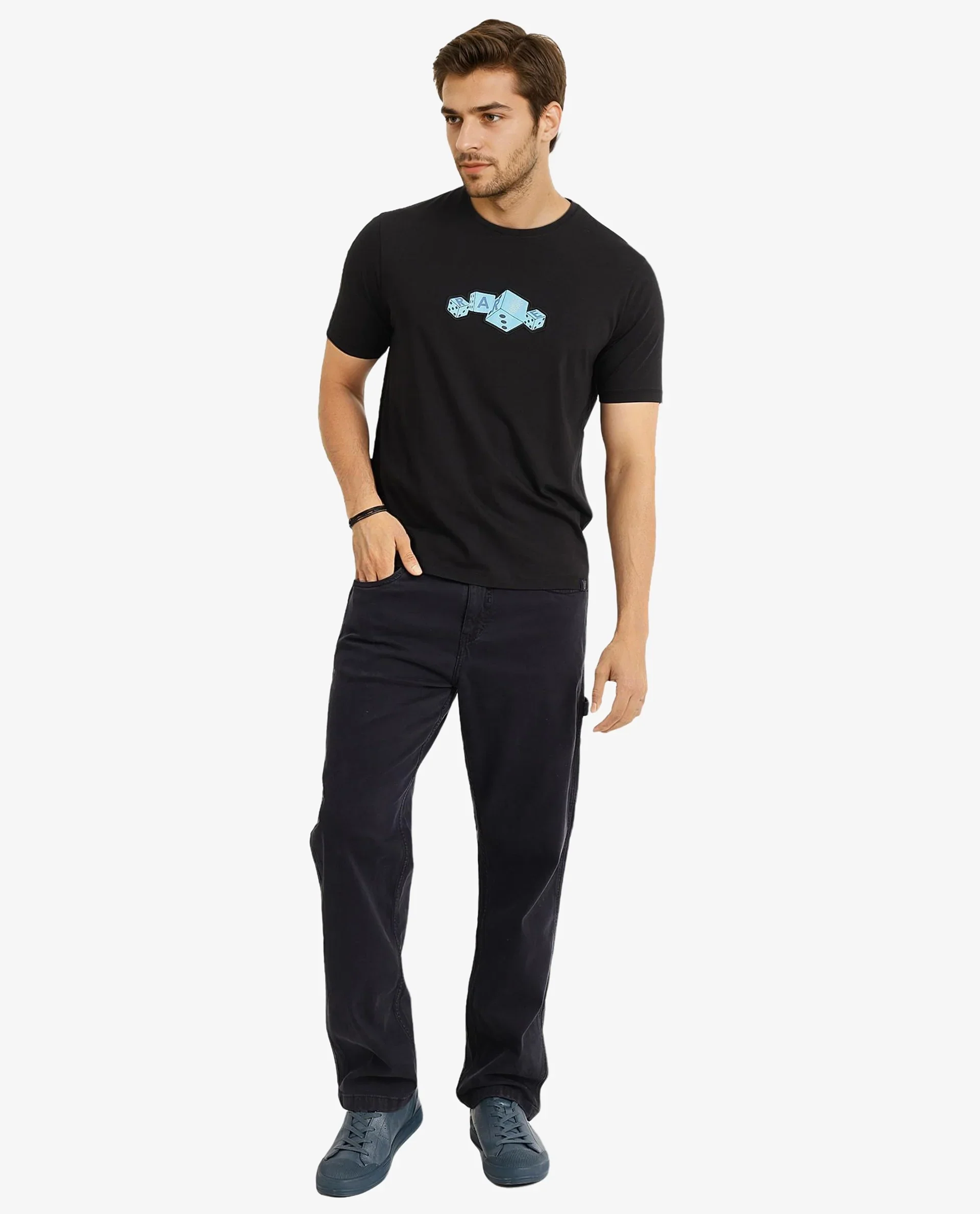 Rare Rabbit Men's Cason Black Cotton Graphic Print Regular Fit Half Sleeve Crew Neck T-Shirt - Image 2