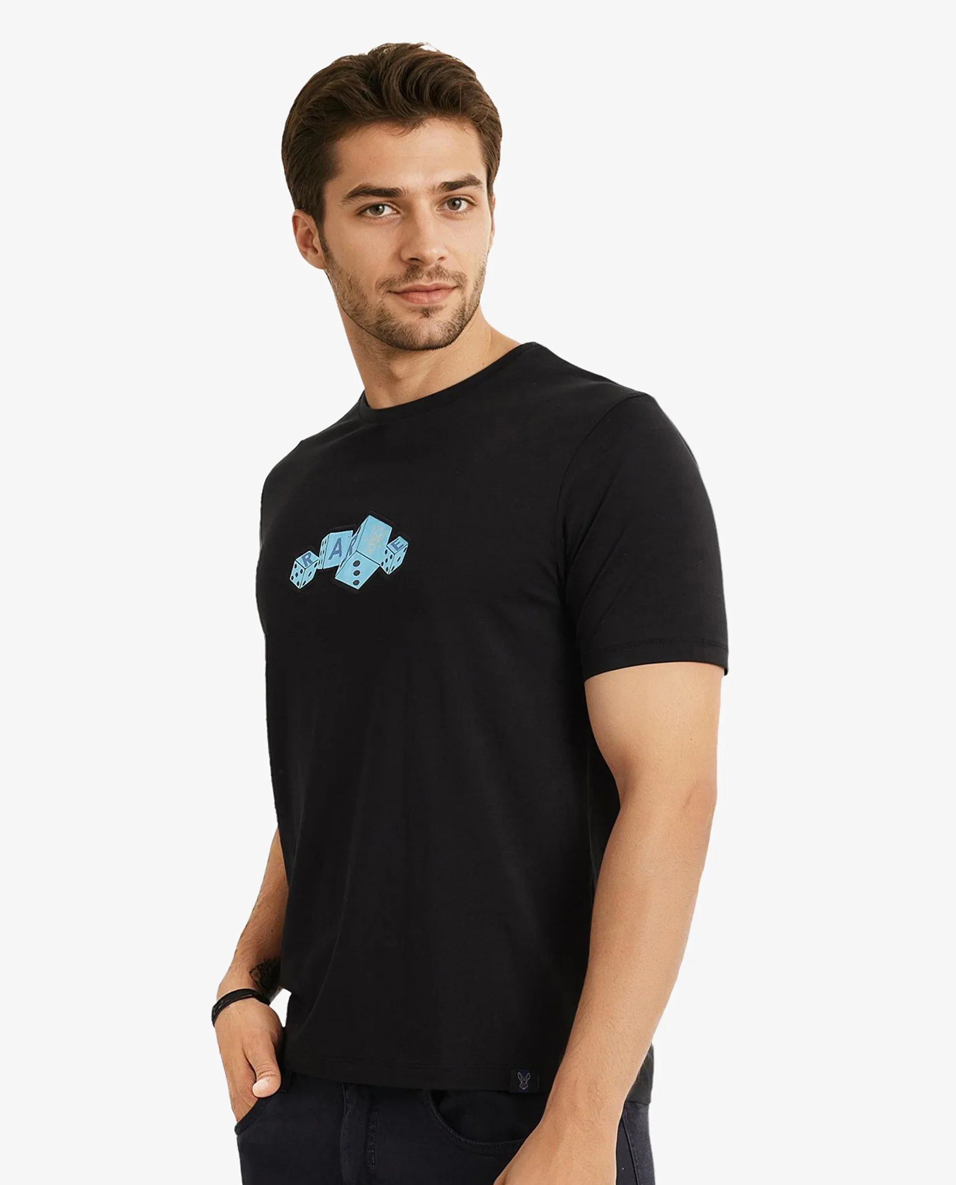 Rare Rabbit Men's Cason Black Cotton Graphic Print Regular Fit Half Sleeve Crew Neck T-Shirt - Image 6
