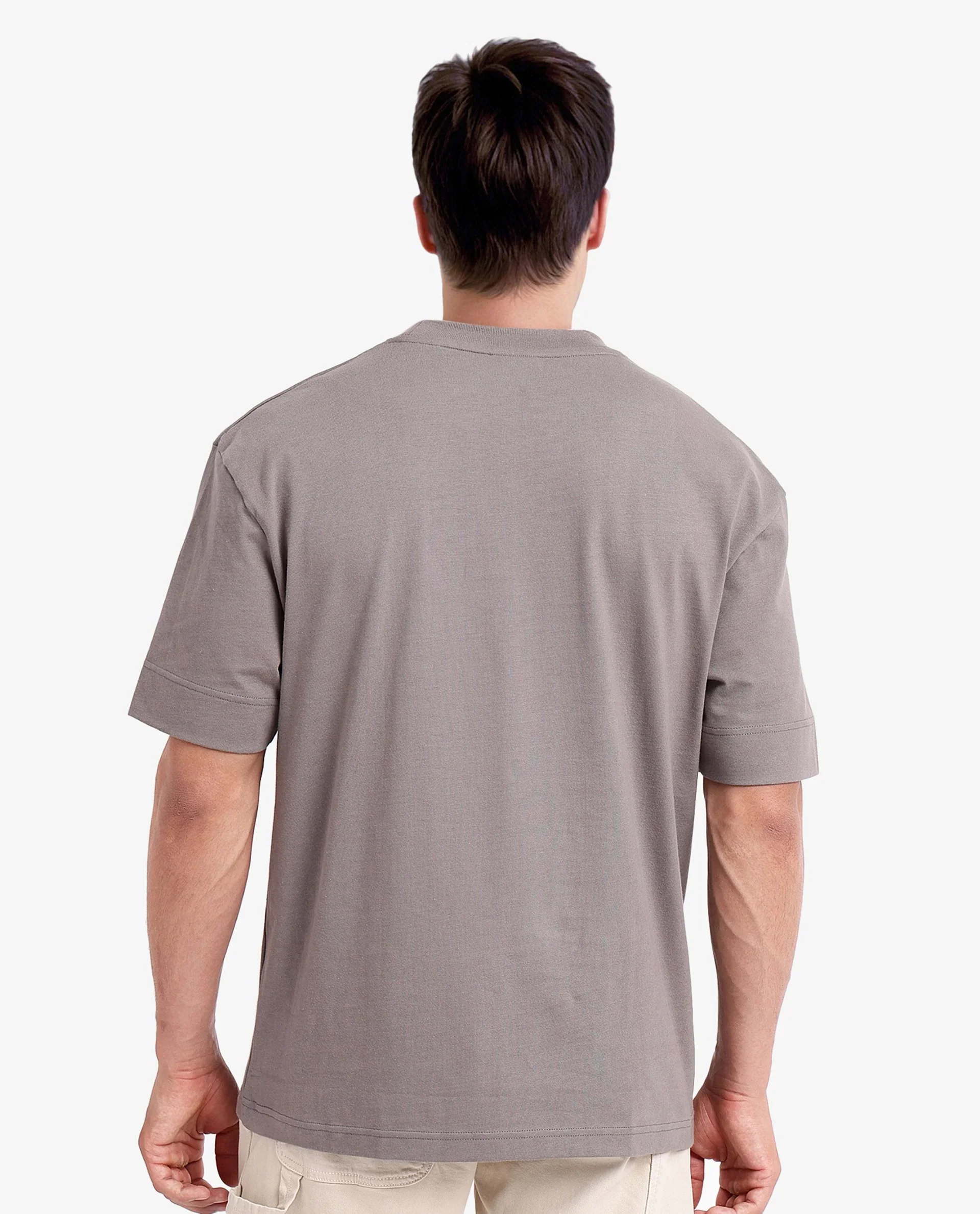 Rare Rabbit Men's Casse Light Grey Cotton Graphic Print Oversized Fit Half Sleeve Crew Neck T-Shirt - Image 5