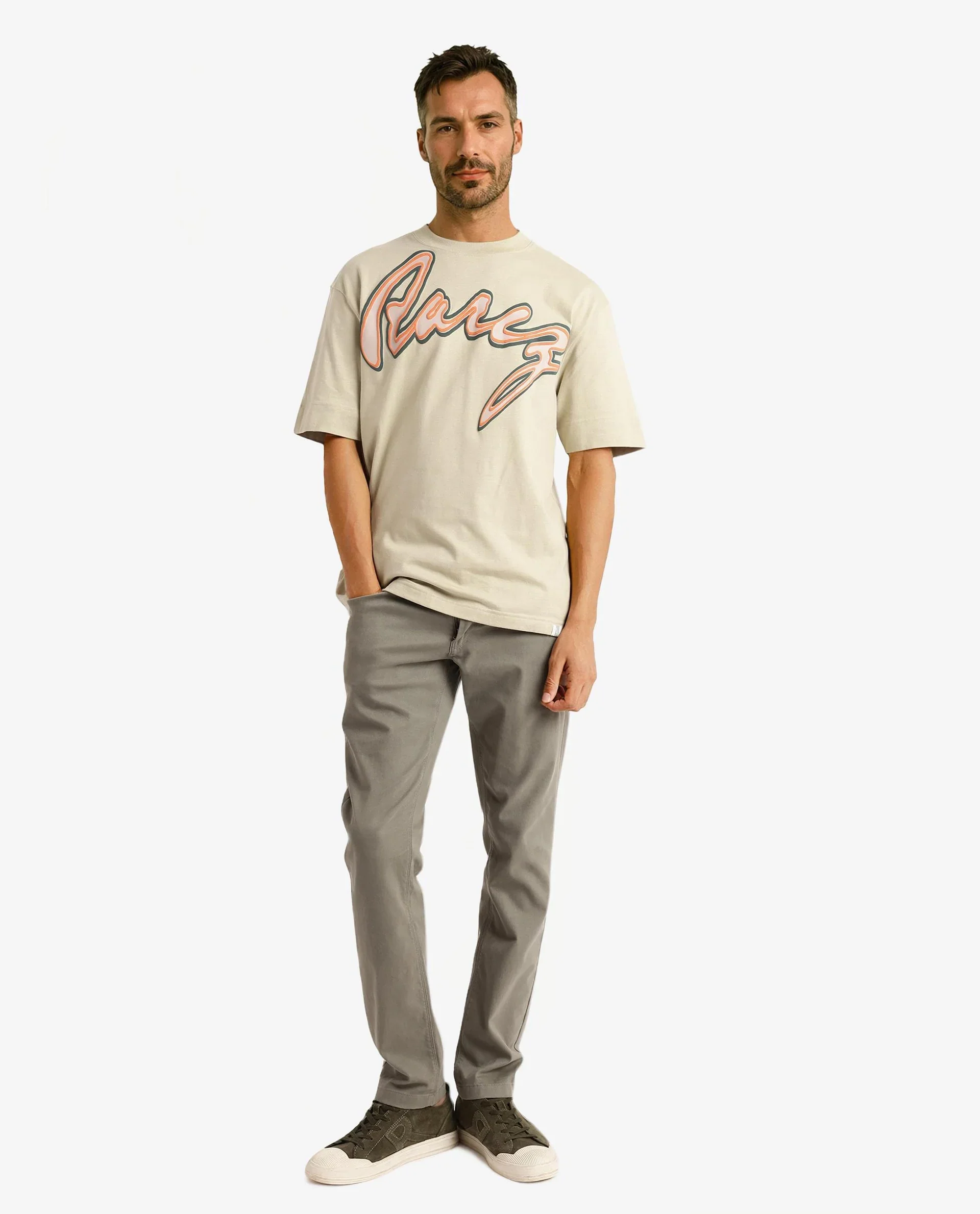 Rare Rabbit Men's Casse Pastel Green Cotton Graphic Print Oversized Fit Half Sleeve Crew Neck T-Shirt - Image 2