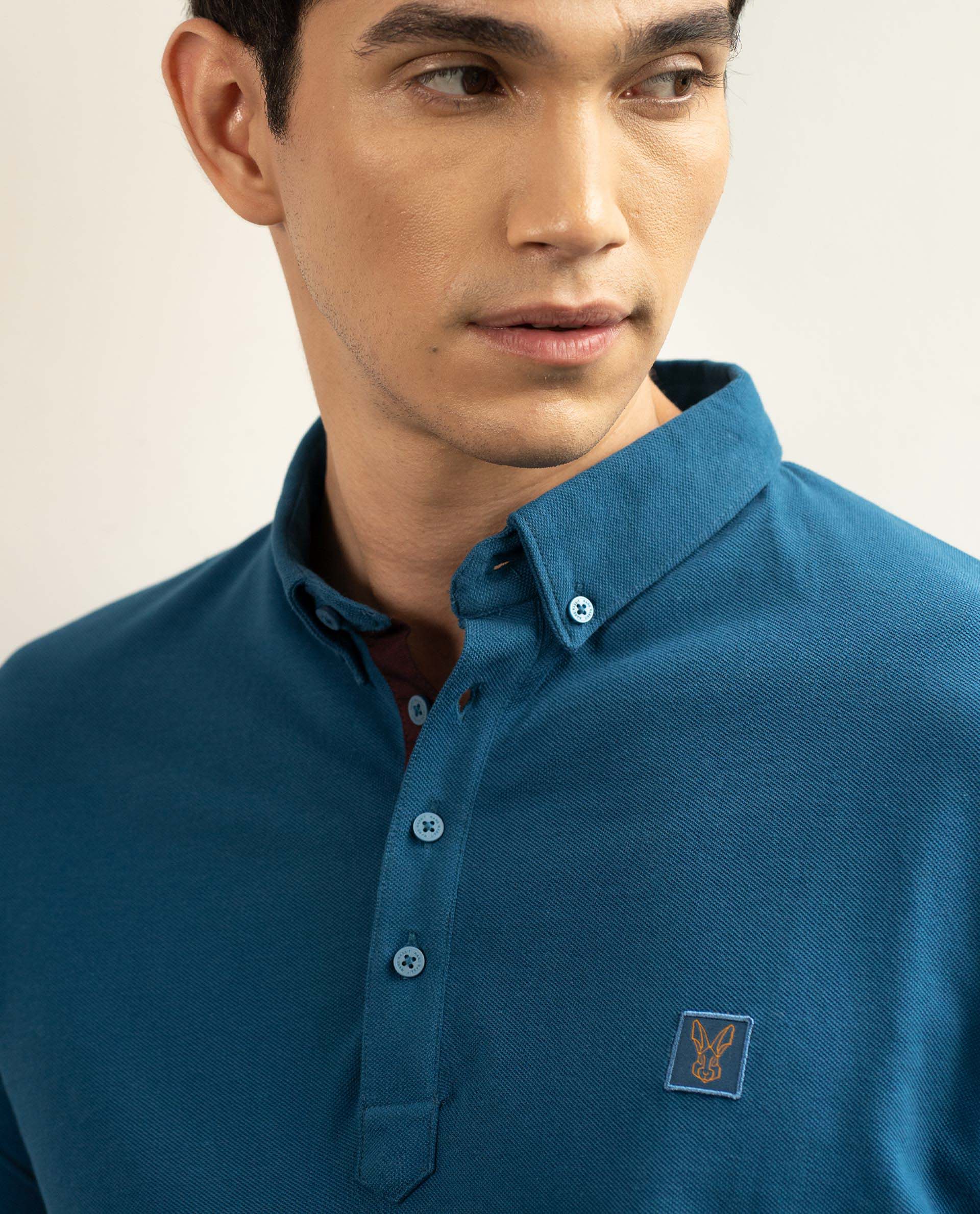 Rare Rabbit Men's Cassini-3 Petrol Cotton Plain Slim Fit Half Sleeve Polo - Image 3