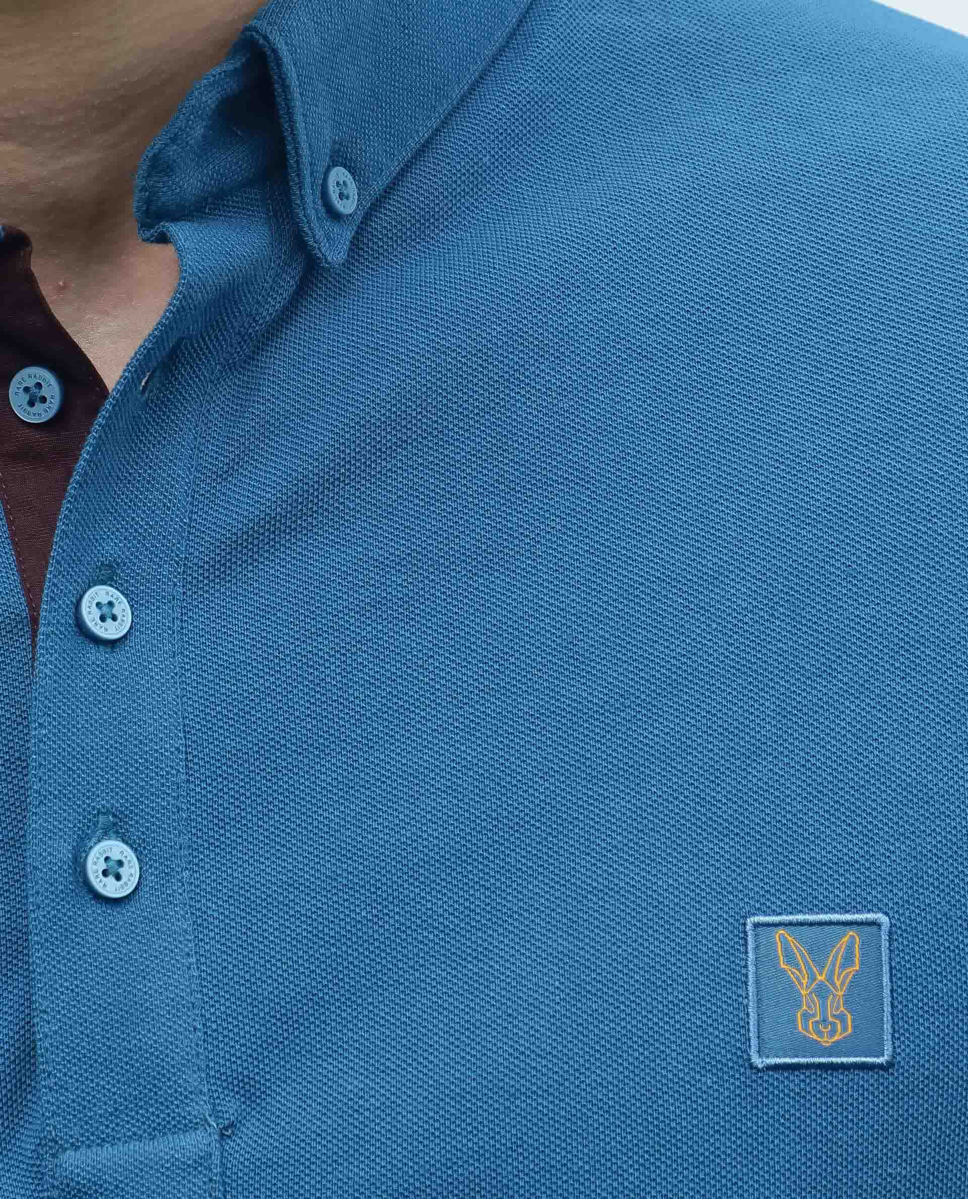 Rare Rabbit Men's Cassini-3 Petrol Cotton Plain Slim Fit Half Sleeve Polo - Image 5
