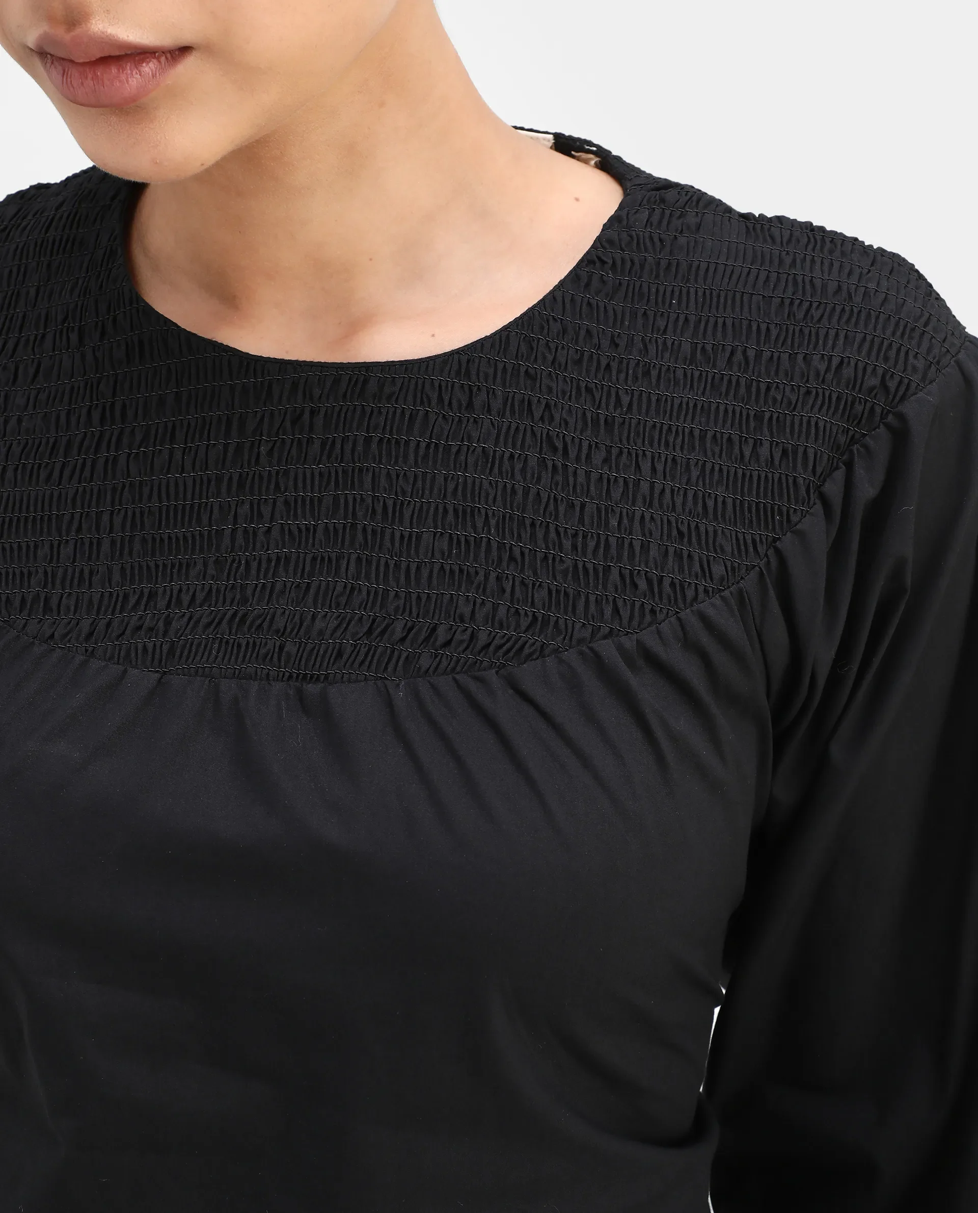 Rareism Women's Cassius Black Cotton Crew Neck Plain Volume Sleeve Regular Fit Top - Image 4