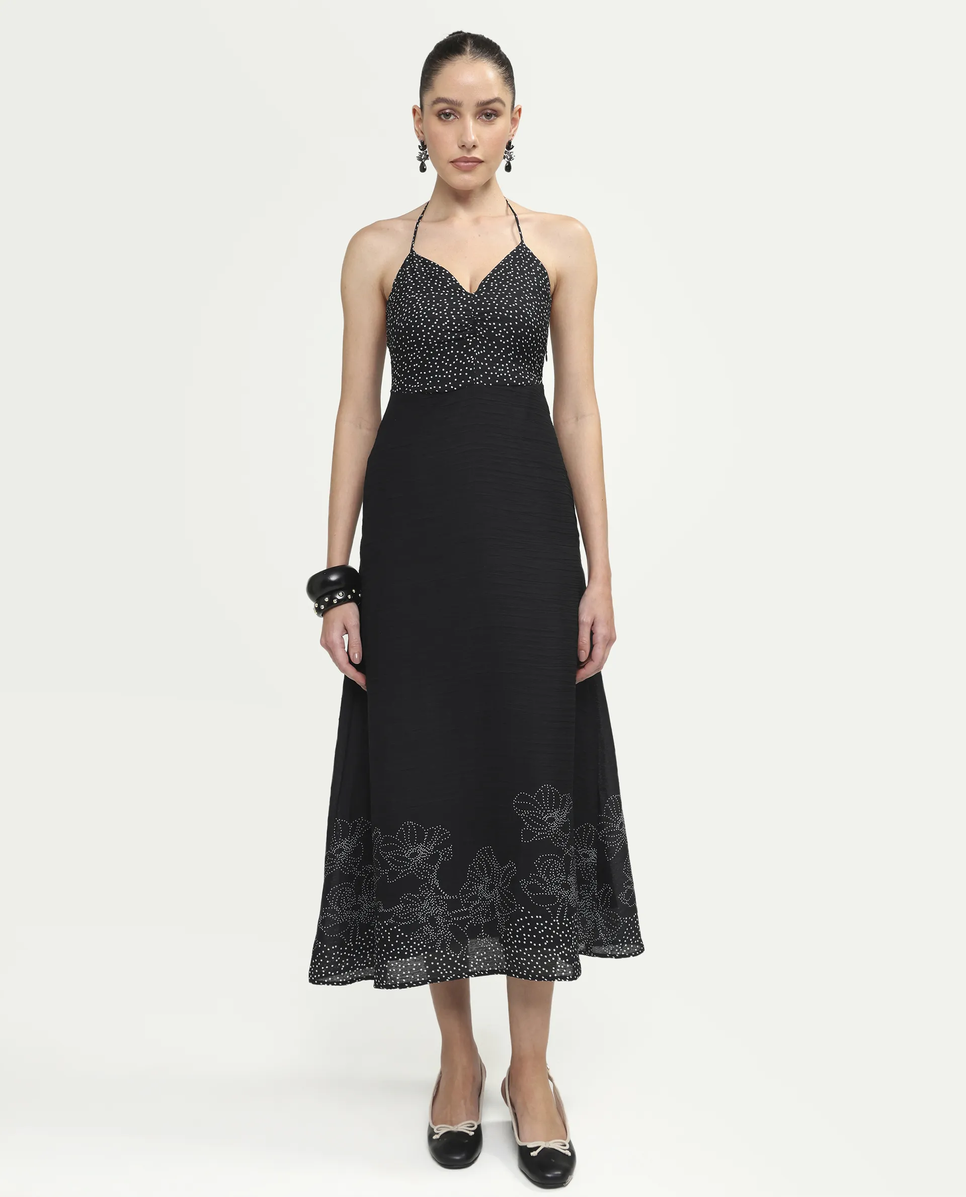 Rareism Women's Cassy Black Polyester Sleeveless Fit And Flare Floral Print Dress - Image 3