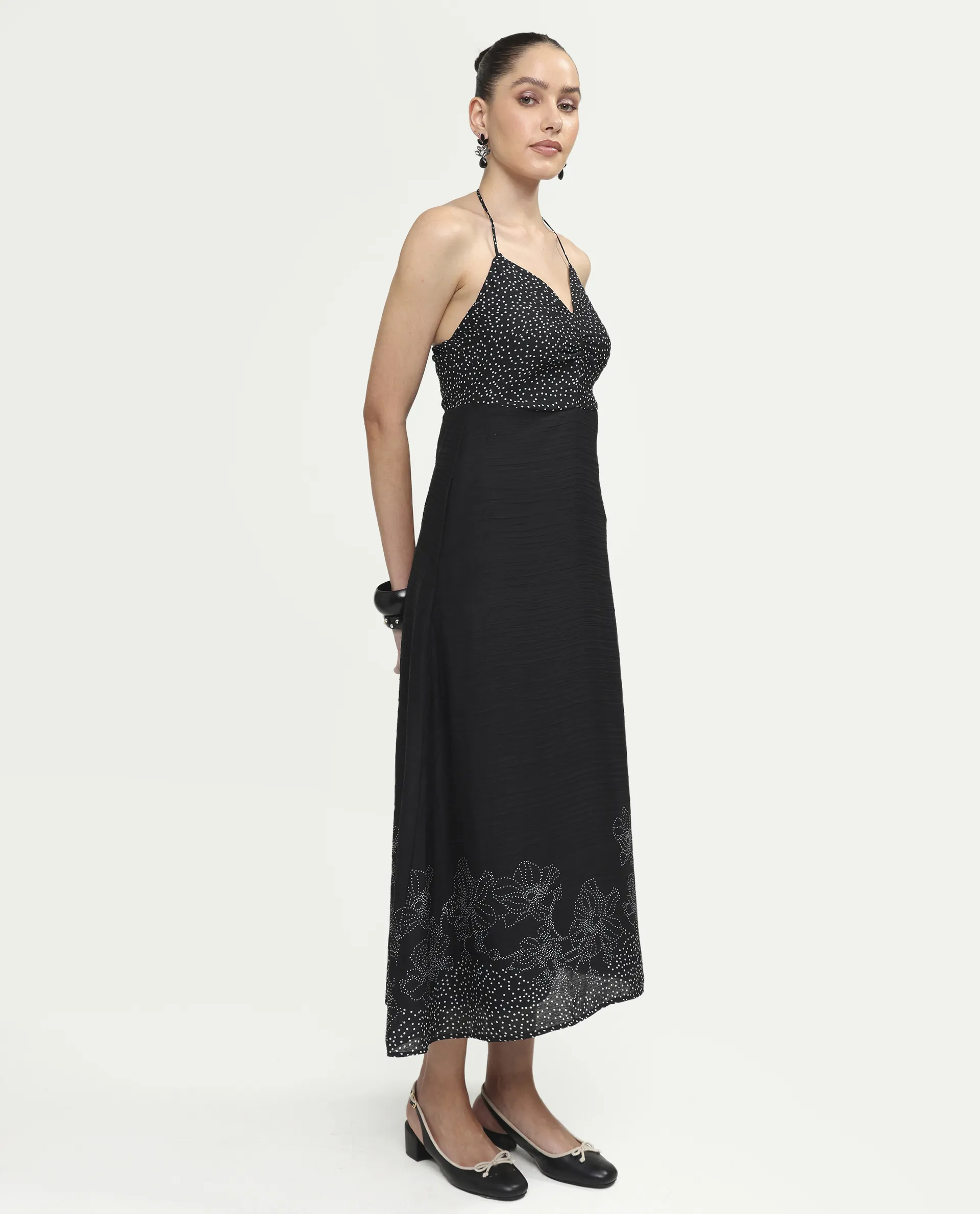 Rareism Women's Cassy Black Polyester Sleeveless Fit And Flare Floral Print Dress - Image 6