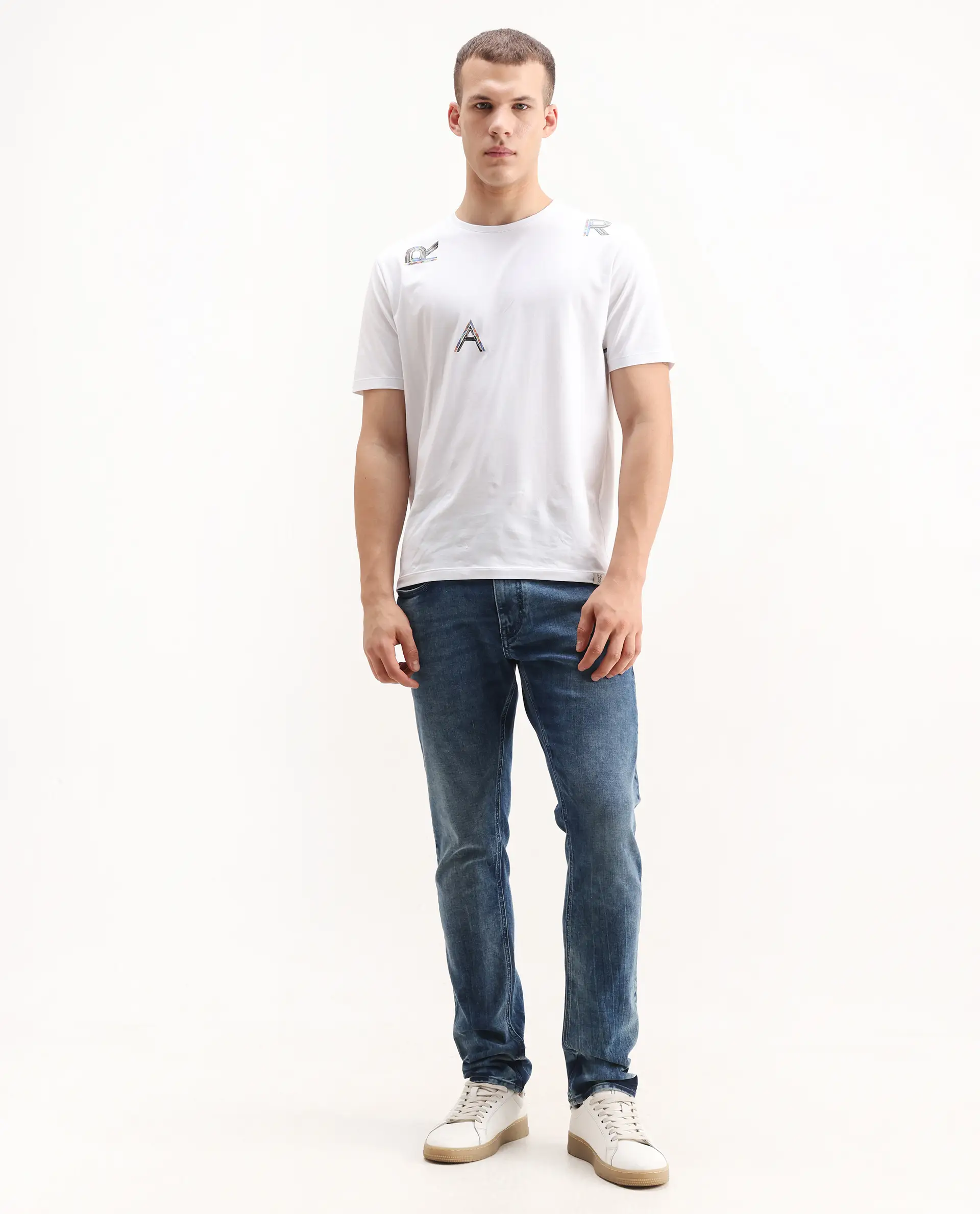 Rare Rabbit Men's Cast Blue Cotton Blend Plain Hawk Slim Fit Jeans - Image 3