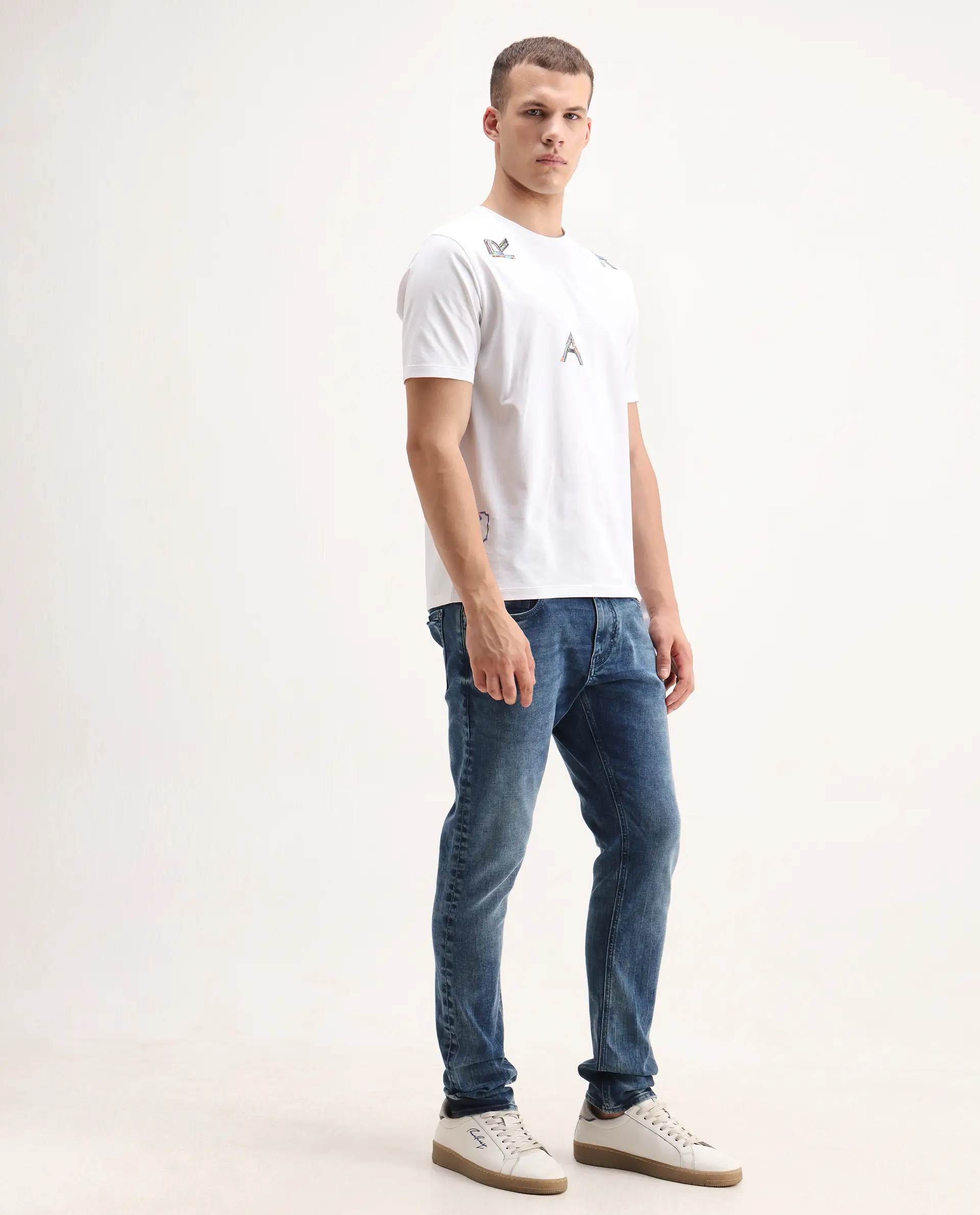 Rare Rabbit Men's Cast Blue Cotton Blend Plain Hawk Slim Fit Jeans - Image 5