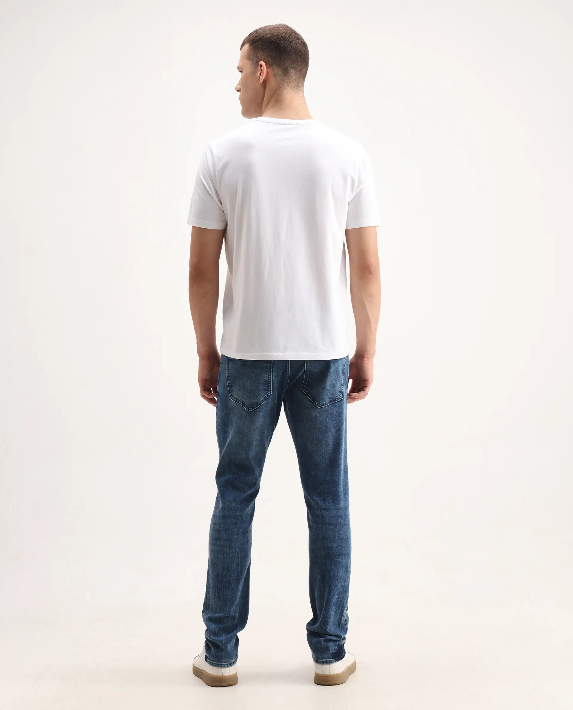 Rare Rabbit Men's Cast Blue Cotton Blend Plain Hawk Slim Fit Jeans - Image 8